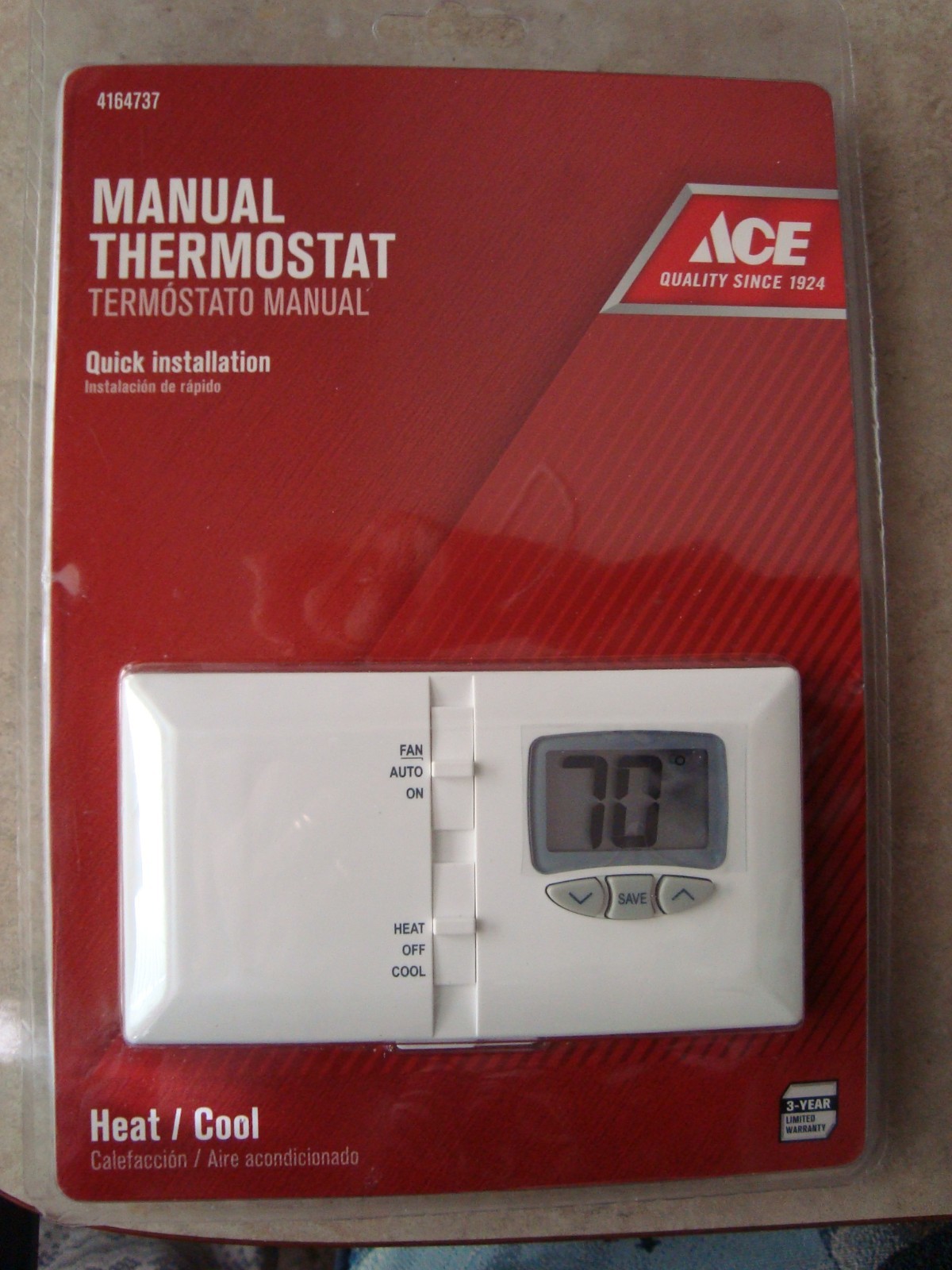 ACE Manual Heat/Cool Thermostat*Quick Install*Non Programmable*4164737*NIP