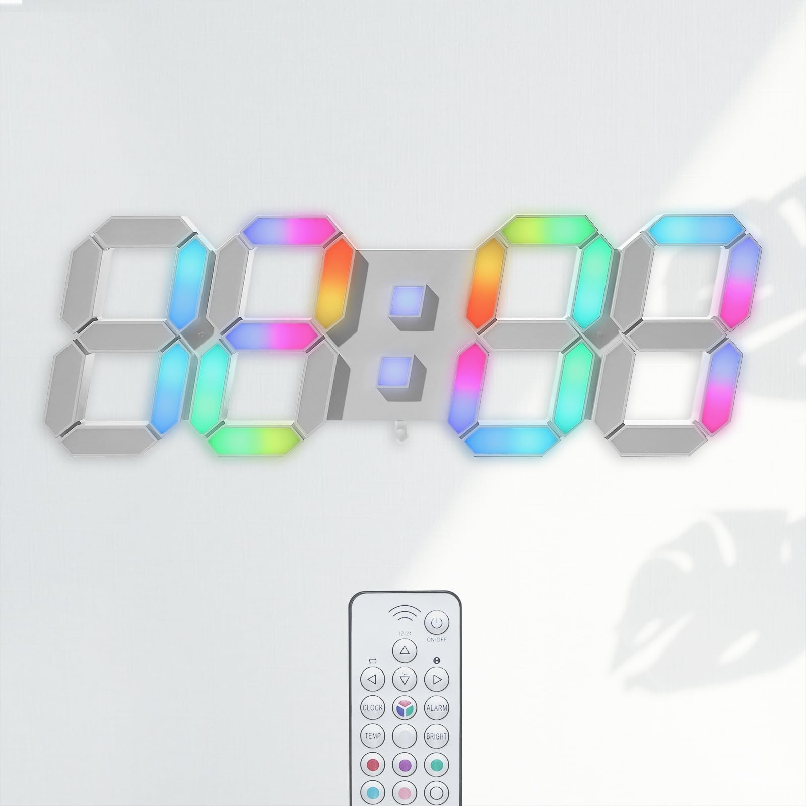KOSUMOSU LED Wall Clock 15" RGB Digital LED Clock for Living Room Decor, Larg...