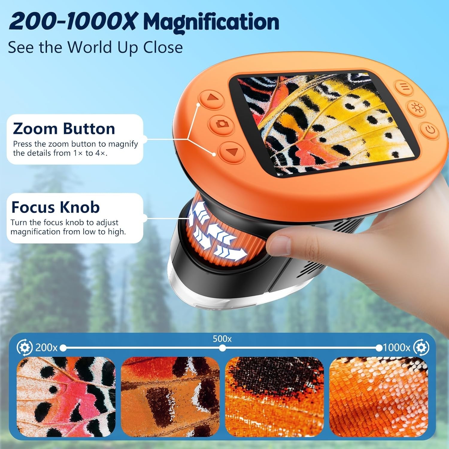 1000X Handheld Microscope for Kids, 4K 2.4" Screen Digital Kids Microscopes w...