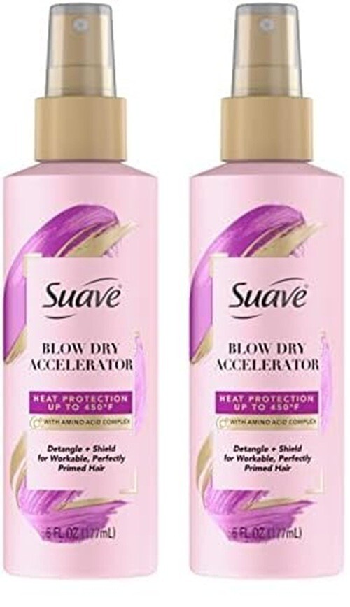 Suave Professionals Blow Dry Accelerator Heat Protectant Spray 6 Fl Oz-Pack of 2