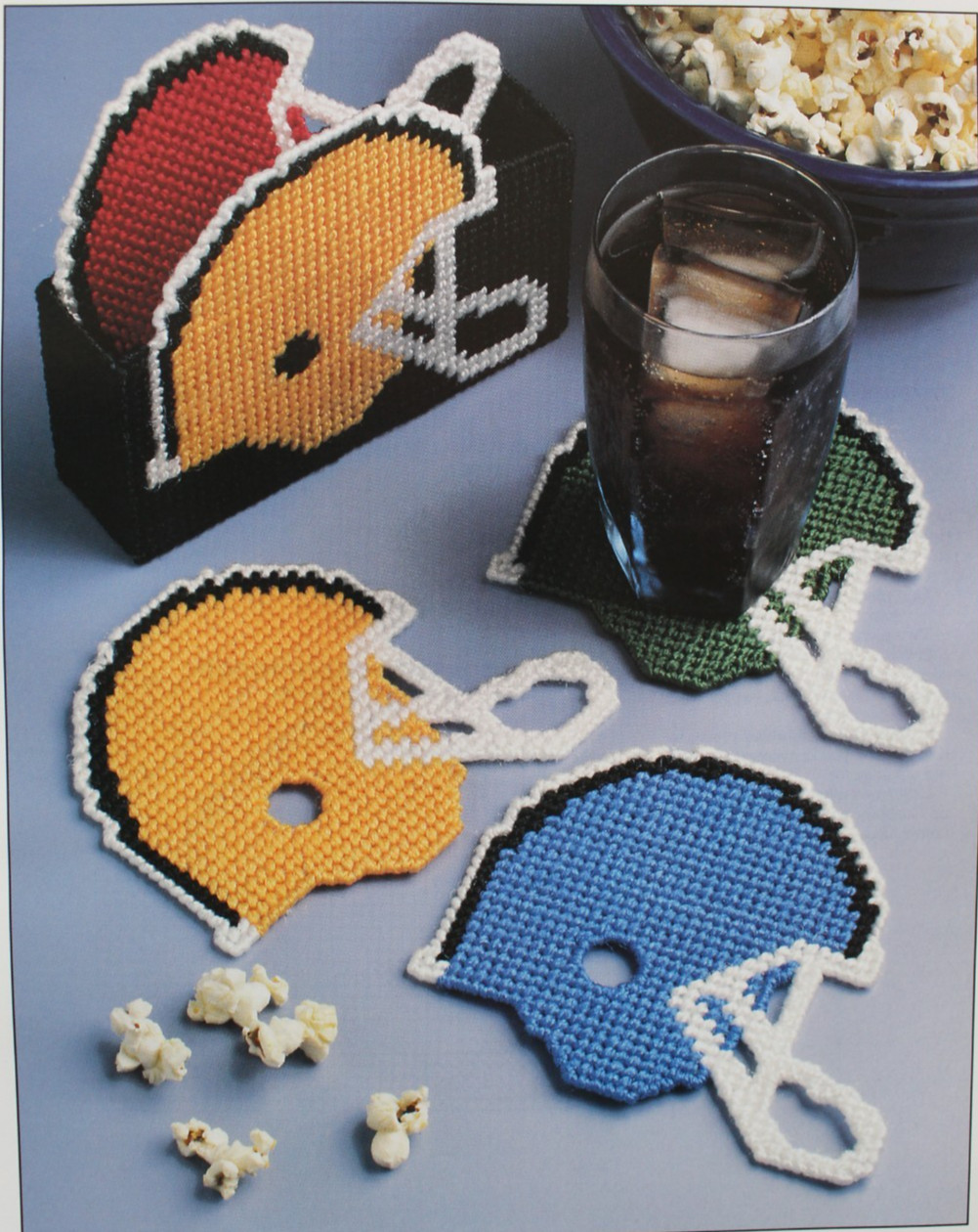 Football Helmet Coaster Set Annies Plastic Canvas Club Pattern 1995
