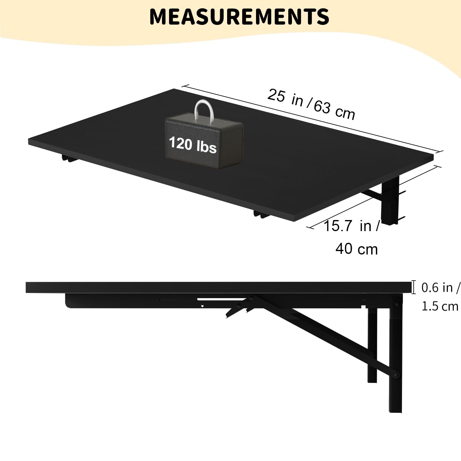 GOYLSER Wall Mounted Table Fold Down Workbench 25" x 15.7" Laundry Floating Desk
