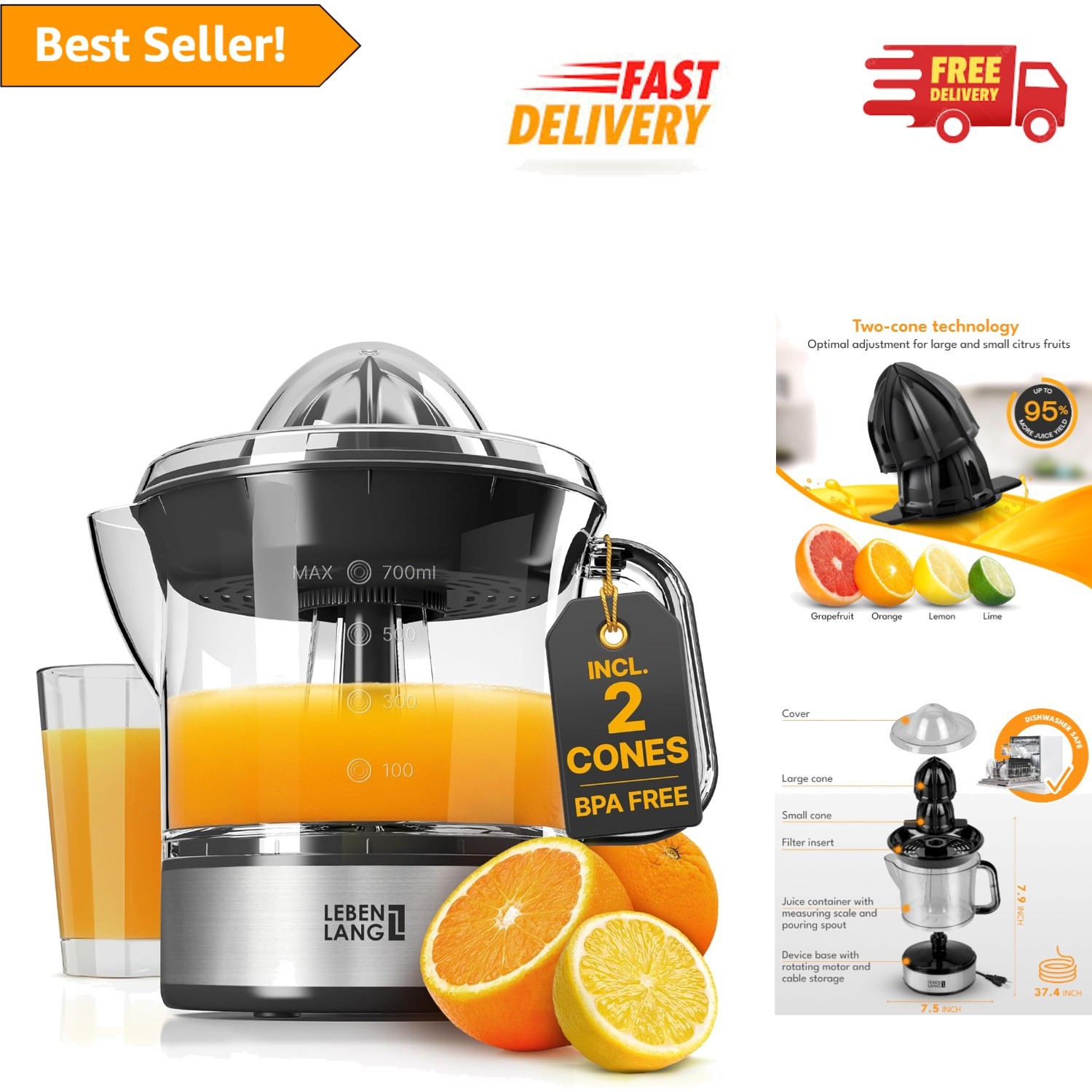 Compact 24oz Orange Juicer - Electric Citrus Press with Easy Clean Design
