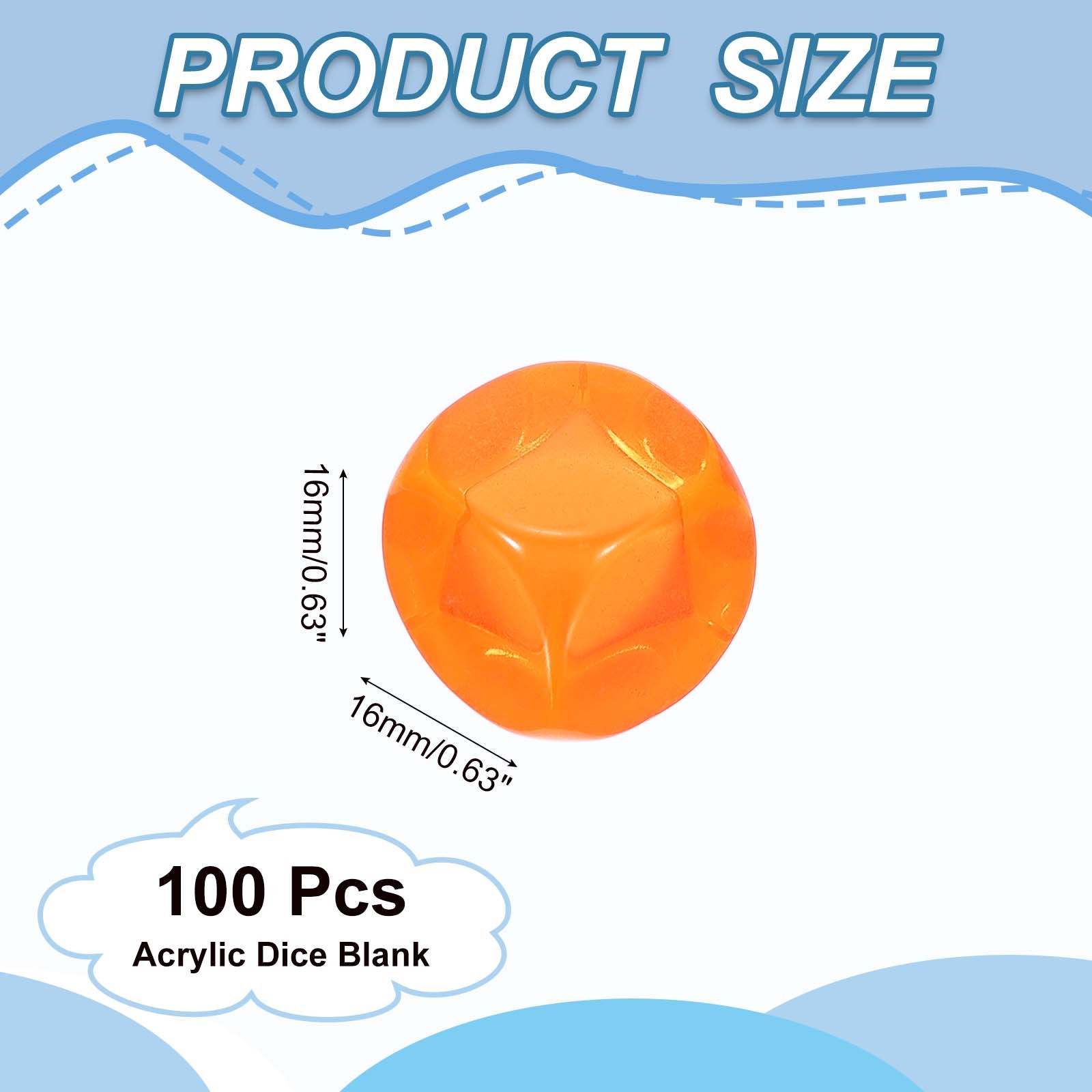 16 mm Clear Dice Blank 100 Pcs Rounded Corner with Smoothed Surface Orange