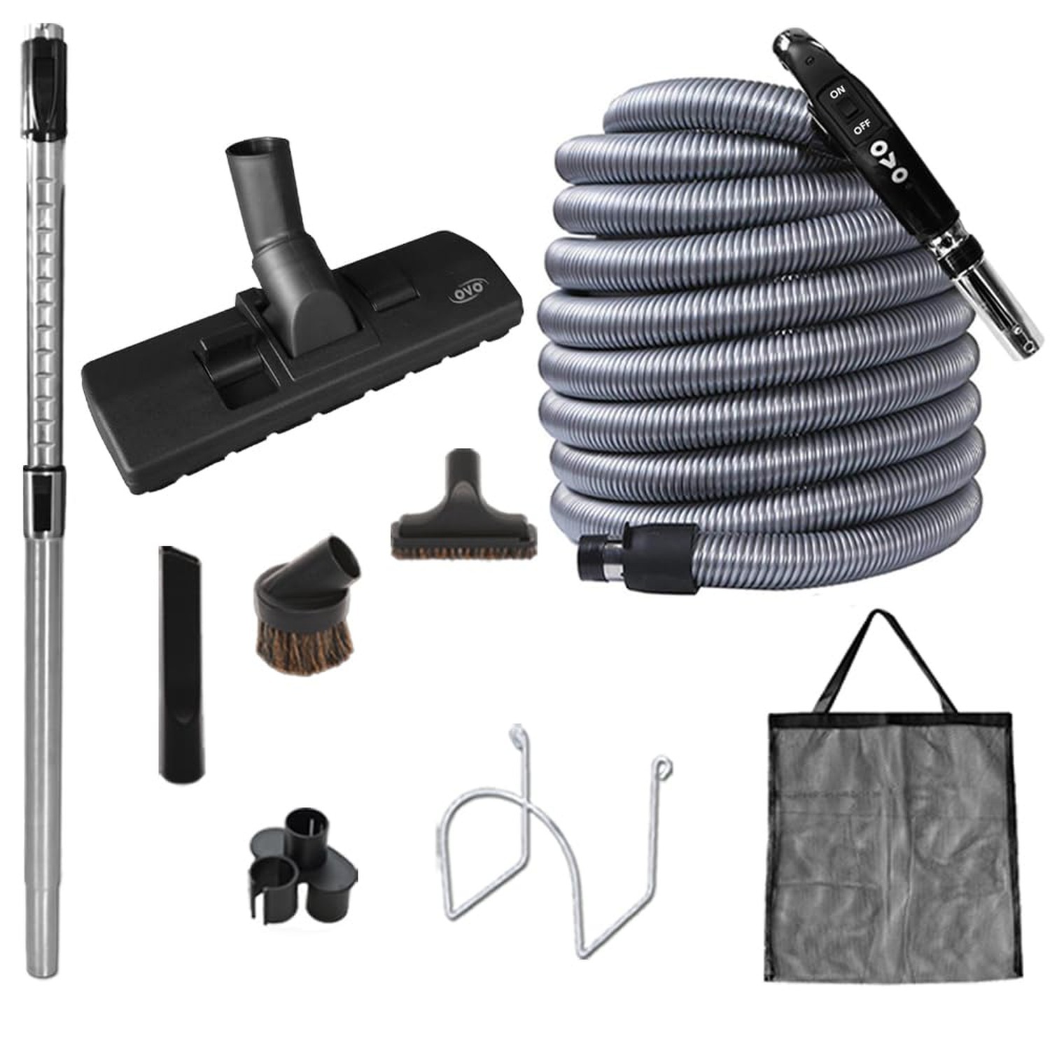 Ovo Central Vacuum Standard Accessories Kit, With 30ft Low-Voltage hose, ON/O...
