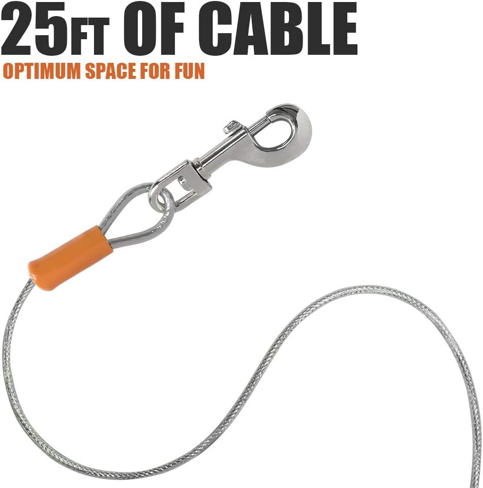 BV Dog Tie Out Cable 25 Feet - Heavy Duty Dog Lead up to 90 Pounds - Reflective