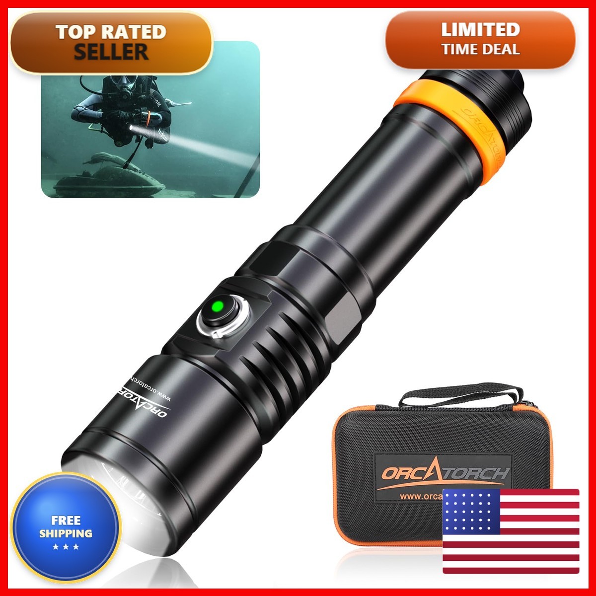 ORCATORCH D710 Dive Light 3000 Lumens Black