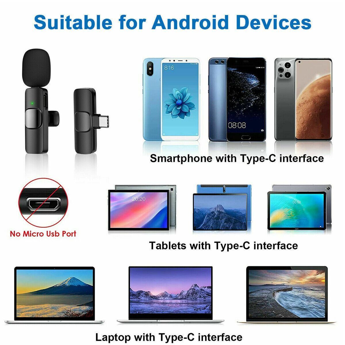Wireless Lavalier Lapel Microphone System for Clear Audio Streaming, 2-Pack