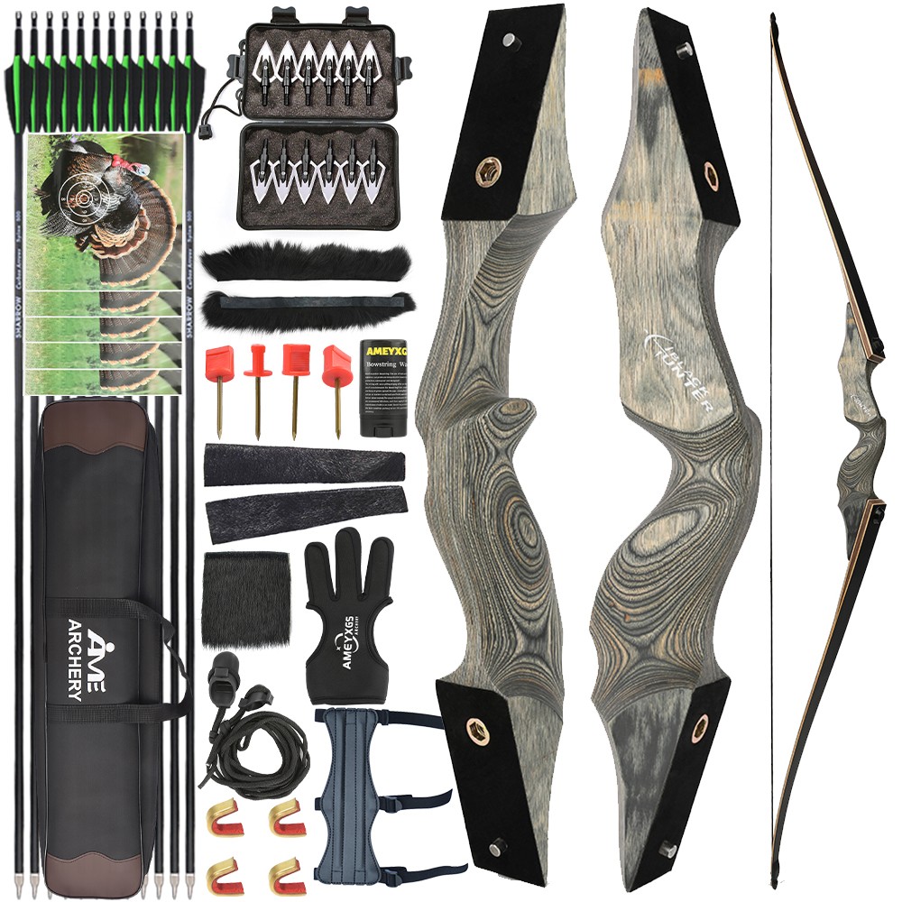 60" Takedown Longbow Hunting Bow Arrow Set 20-60lbs Archery Target Black Hunter