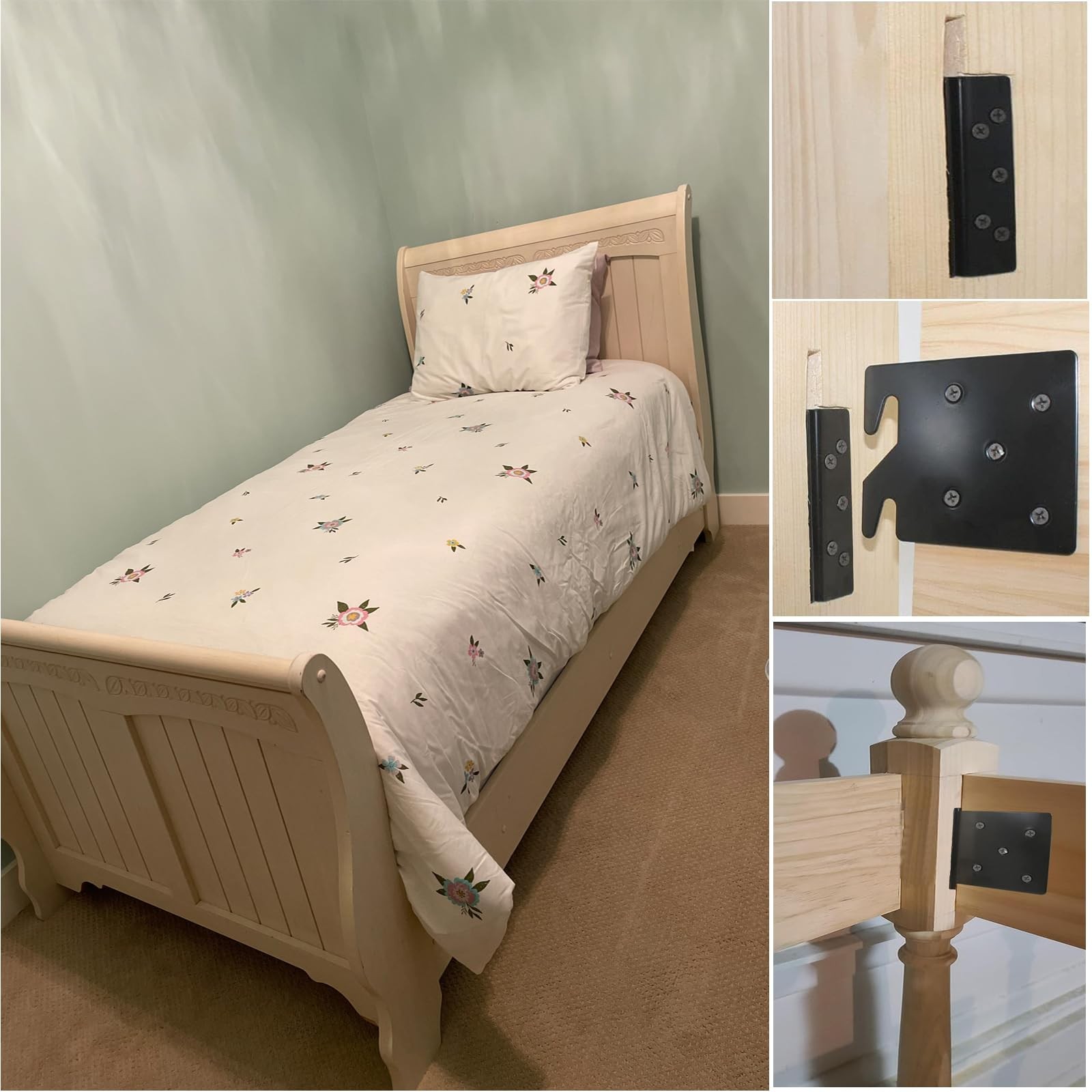 Bed Frame Hardware Bed Post Double Hook Slot Brackets Attachment Hardware, He...