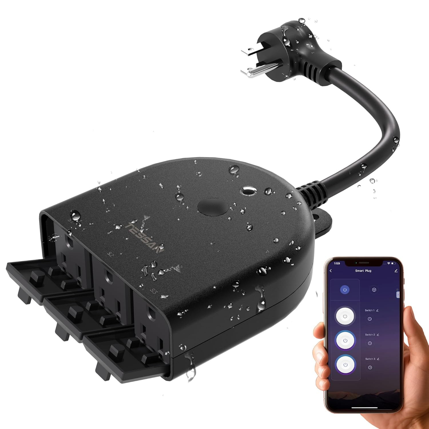 Outdoor Smart Plug Waterproof, 2.4Ghz Wifi Only, 15A/1875W Heavy Duty, 3 Individ