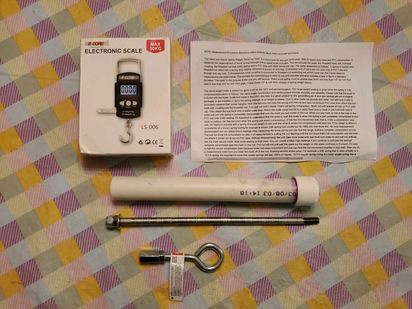 Recoil Spring Weight Tester 1911 Pistols 5/16"Rod W/3/4" PVC &Digital Scale New