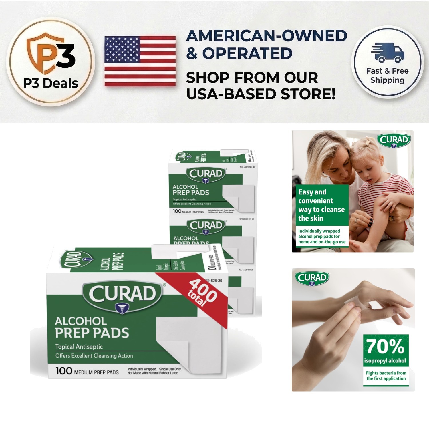 400 Count Isopropyl Alcohol Wipes - Thick, Sterile Prep Pads for All Skin Types