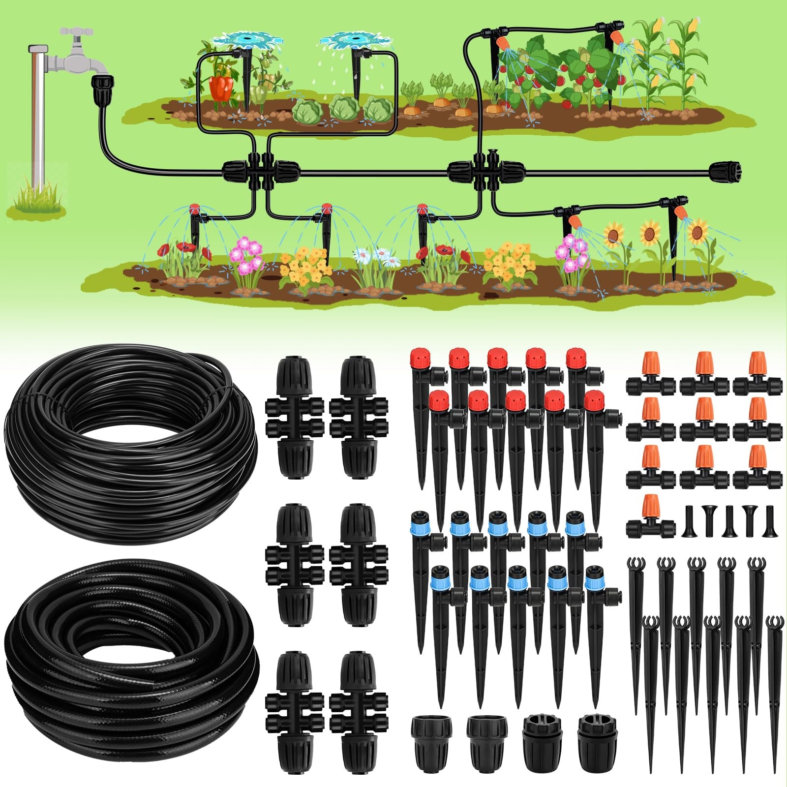 Landtouch Drip Irrigation System, 40FT 1/2" Mainline & 100FT 1/4" 140 FT