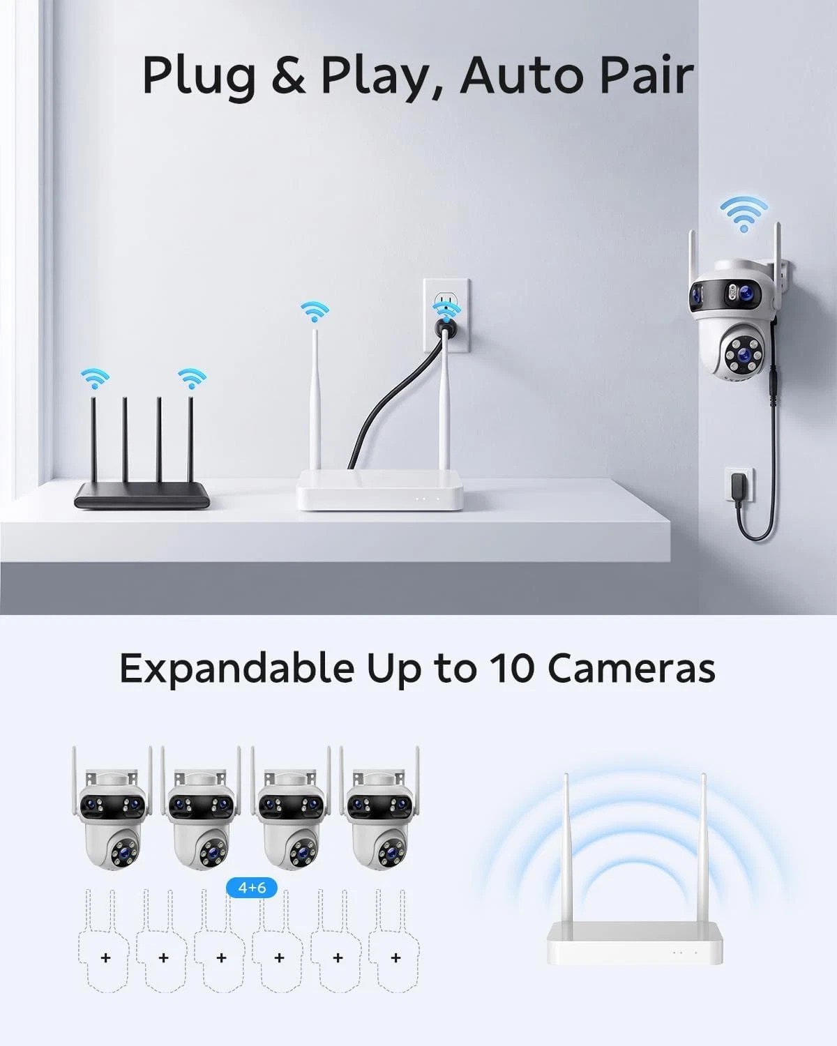 4PCS Security Camera System Wireless Triple Lens Outdoor WiFi Cam Auto Tracking