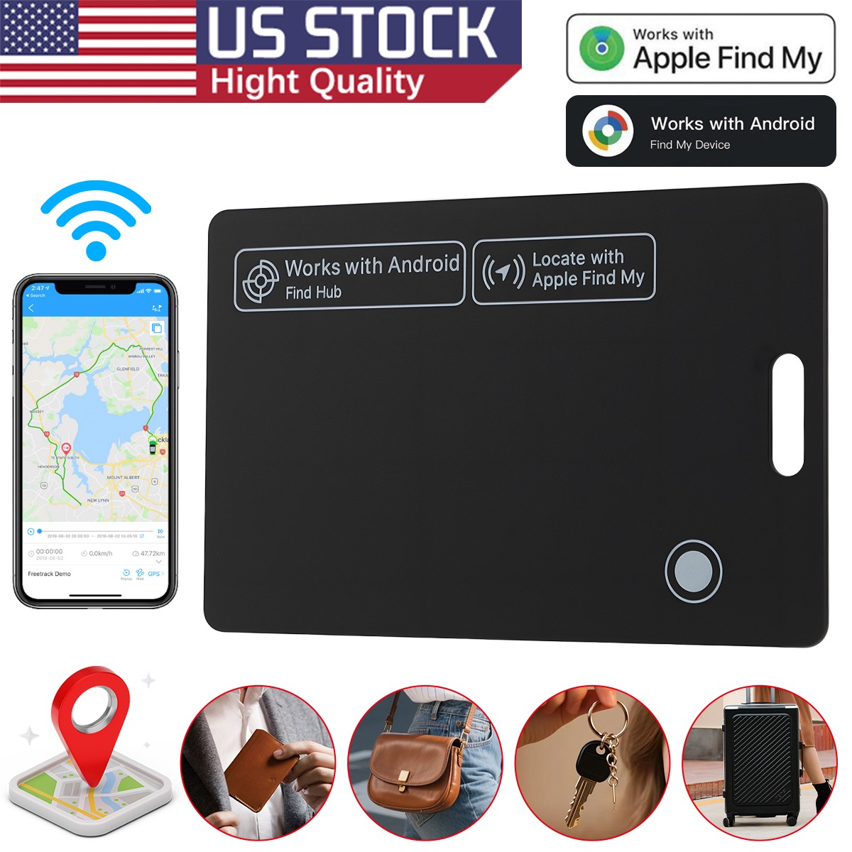 Bluetooth Rechargeable Wallet Tracker Card IP68 For iPhone Apple Find My &Google