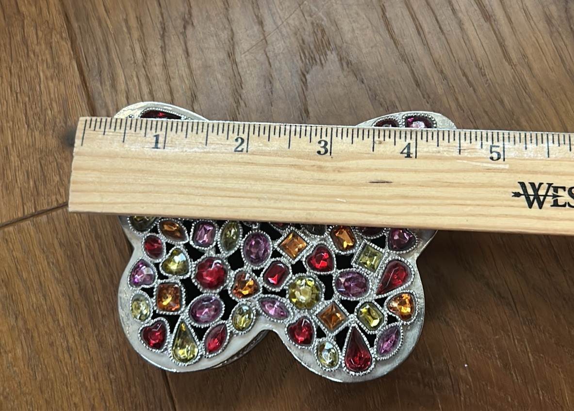 Vtg Neiman Marcus Swarovski Crystal Silver Plated Butterfly Trinket Box