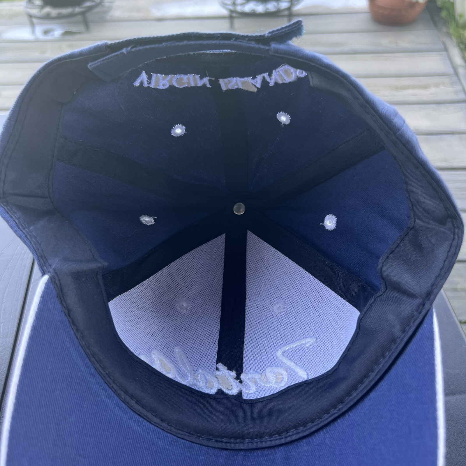 Virgin Islands Tortala Hat Cap Navy with White and Palm Tree on Bill. Hook Loop