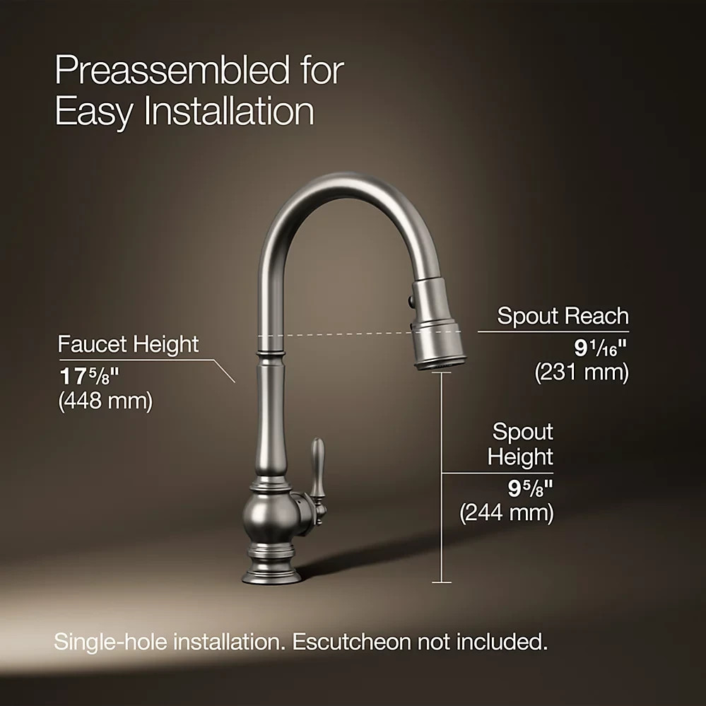 KOHLER Artifacts K-29709-VS Touchless Pull-Down Faucet 3-Spray Stainless