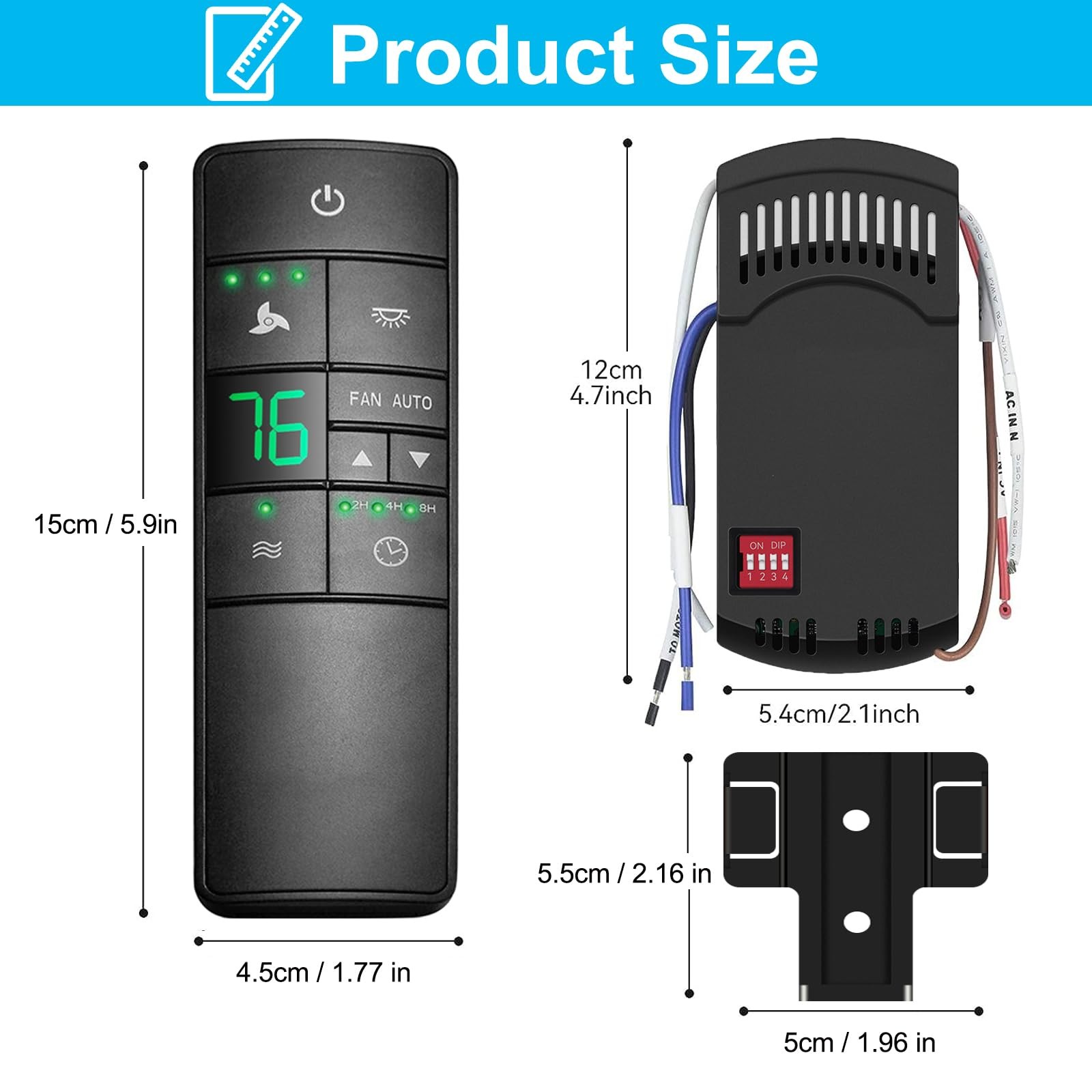 3Speed Universal Ceiling Fan Remote Control Kit for Hampton Bay, Replacement ...