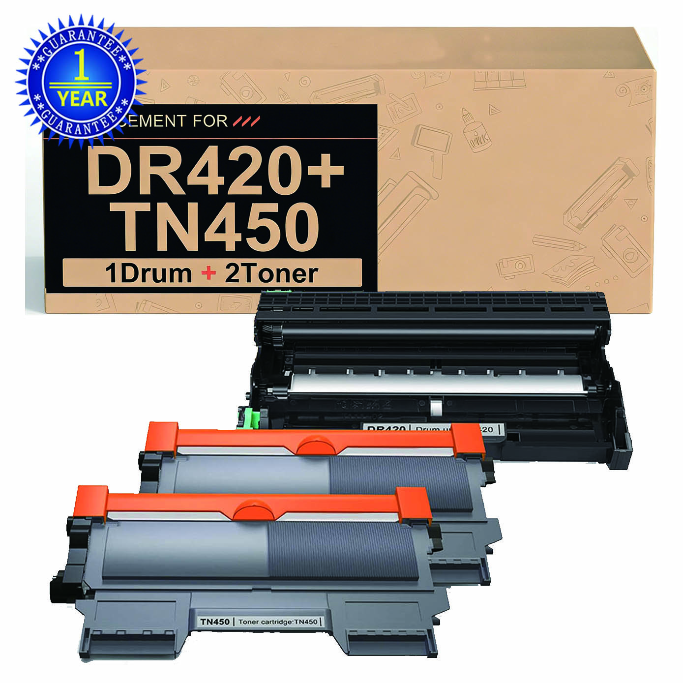 2PK TN450 Toner + 1PK DR420 Drum Set For Brother MFC-7860DW 7460DN DCP-7065DN