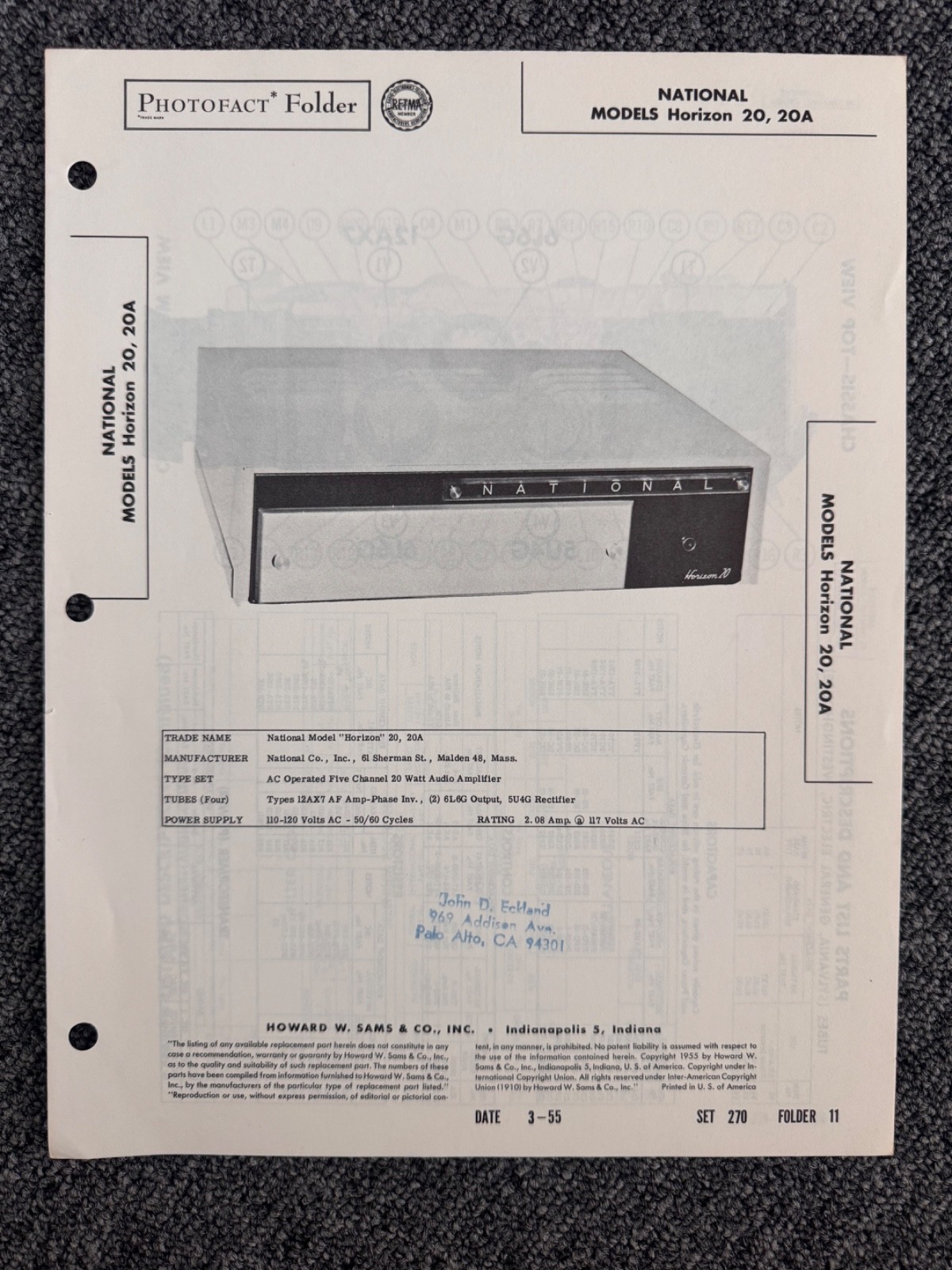 APPROVED ELECTRONICS, NATIONAL VARIOUS MODELS INFO AND SCHEMATICS