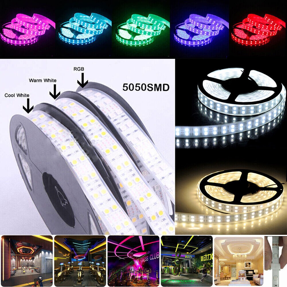 24V 5050 RGB 600LED Double Row LED Strip Light 5M Cool White Waterproof Flexible