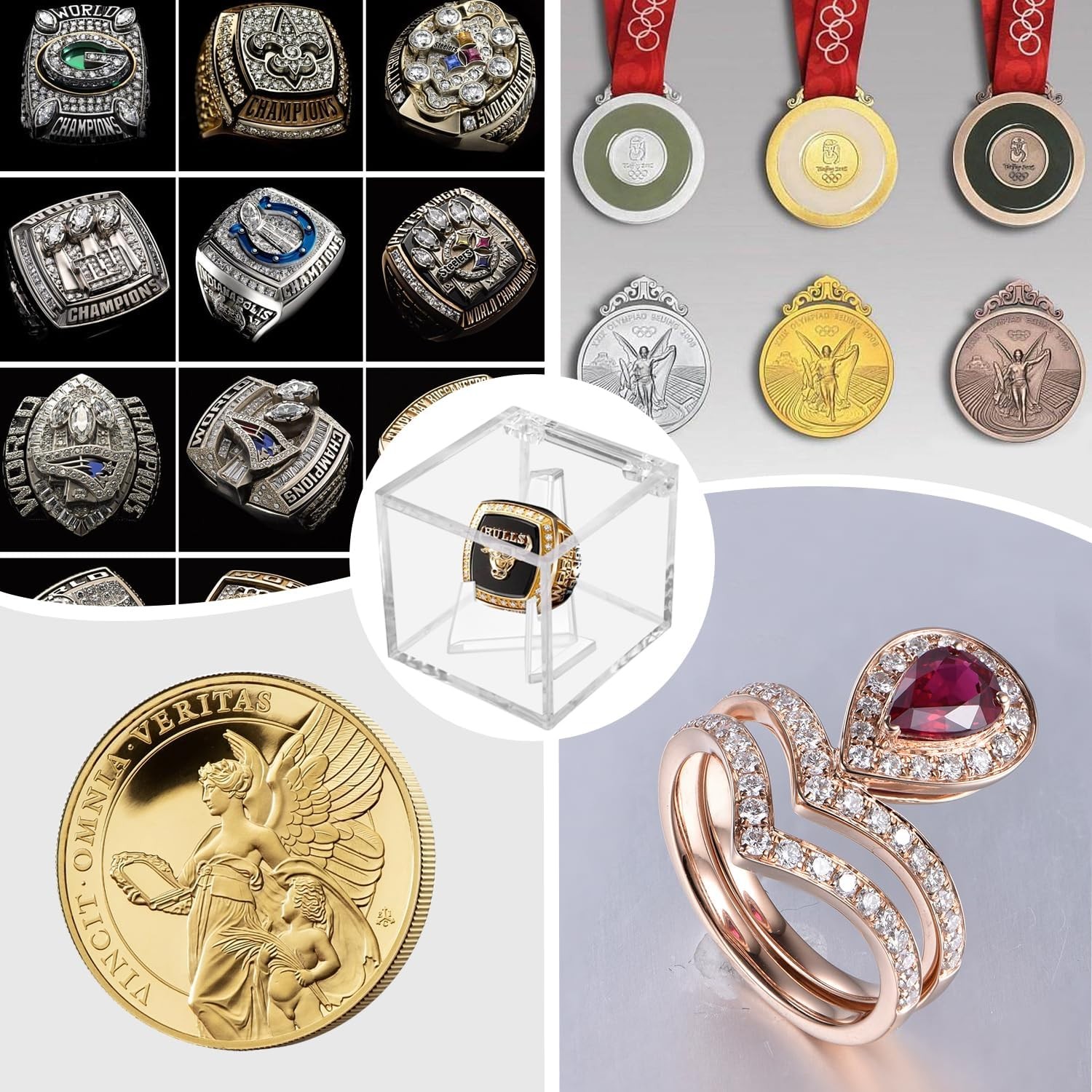 Championship Ring Display Case, Clear Acrylic 2.36x2.36x2.36 Inch,