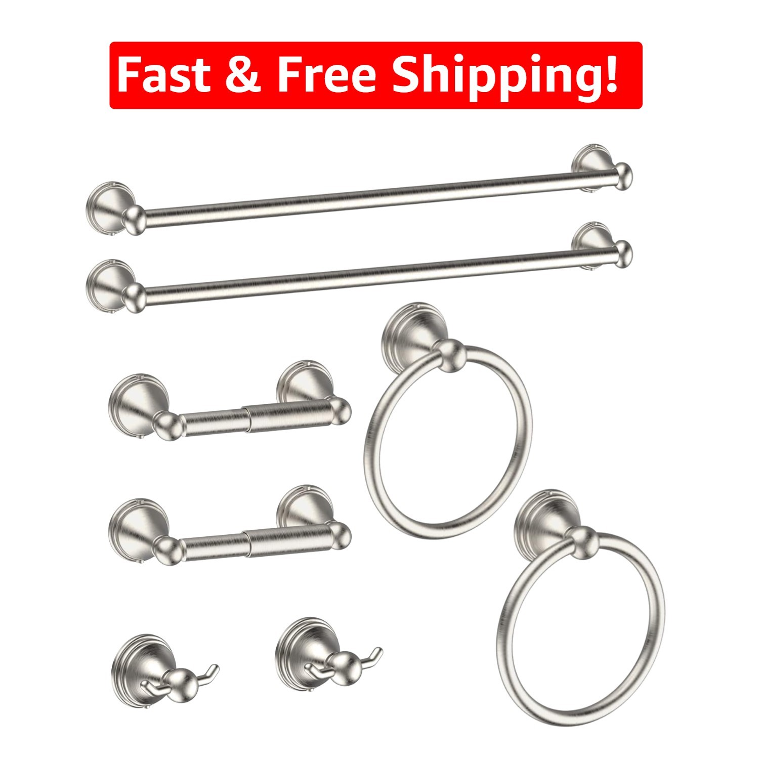 8-Piece Brushed Nickel Bathroom Accessories Set - Elegant & Durable Design