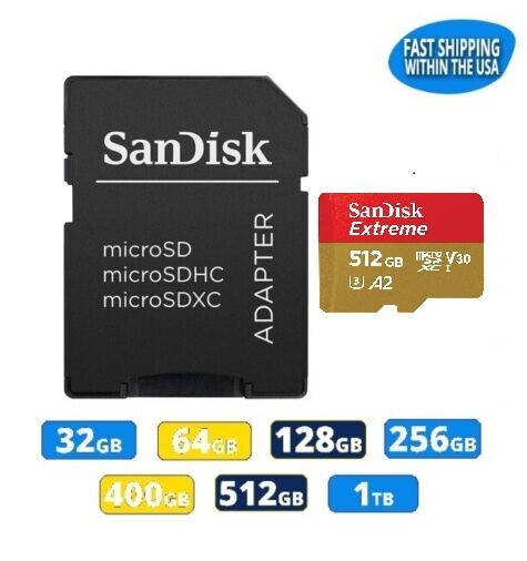 Sandisk Extreme Micro SD Card w/ Adapter 32GB 64GB 128GB 256GB 512GB Nikon GoPro