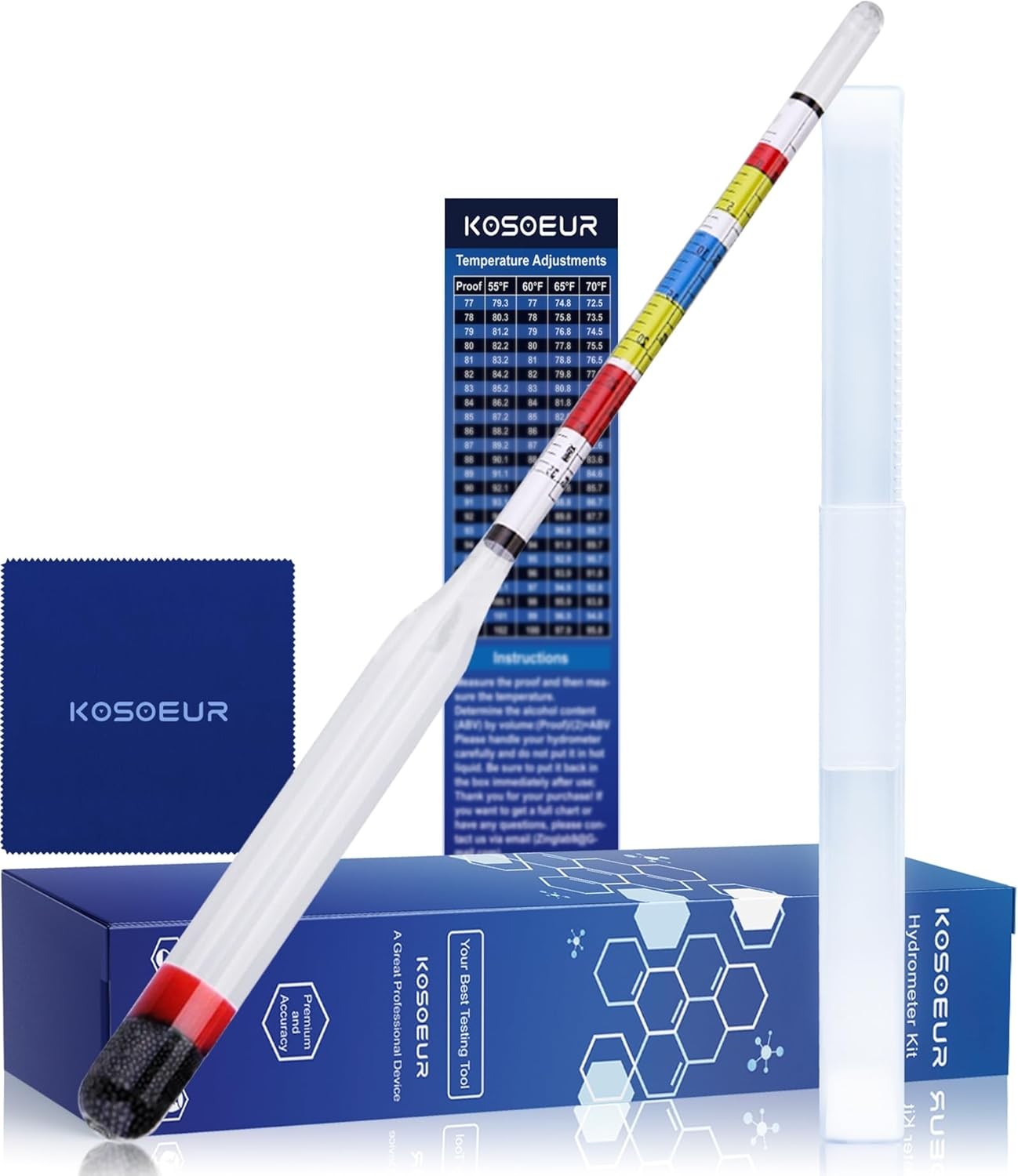 Triple Scale Hydrometer, Alcohol Hydrometer for Wine, Mead, Kombucha & Beer,...