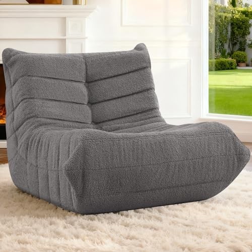 Bean Bag Chairs Fireside Lazy Floor Sofa, Soft Teddy Fleece Single Dark Grey