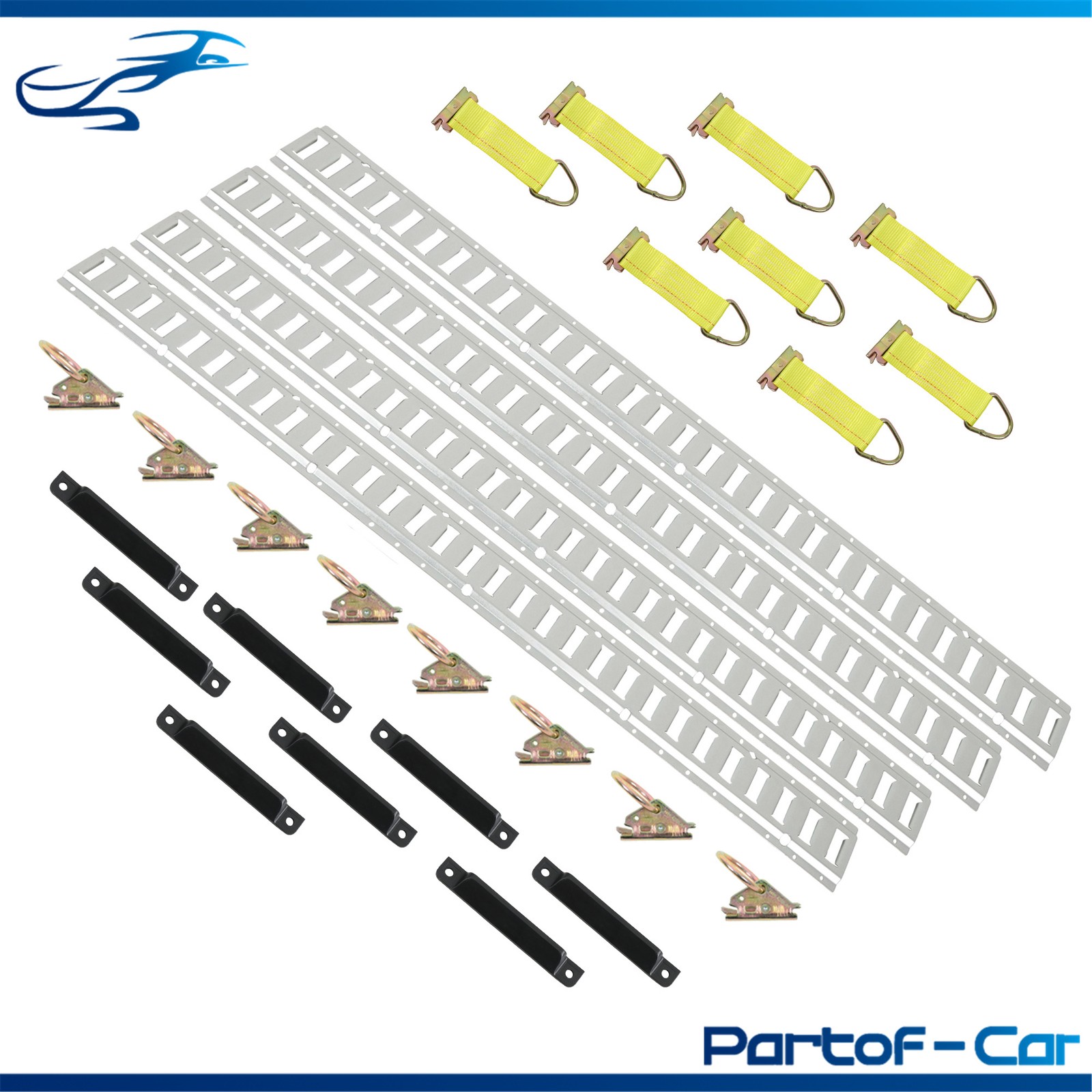 Tie Down Kit 28PCS 5' E-Track Rails End Caps Straps O Rings Silver
