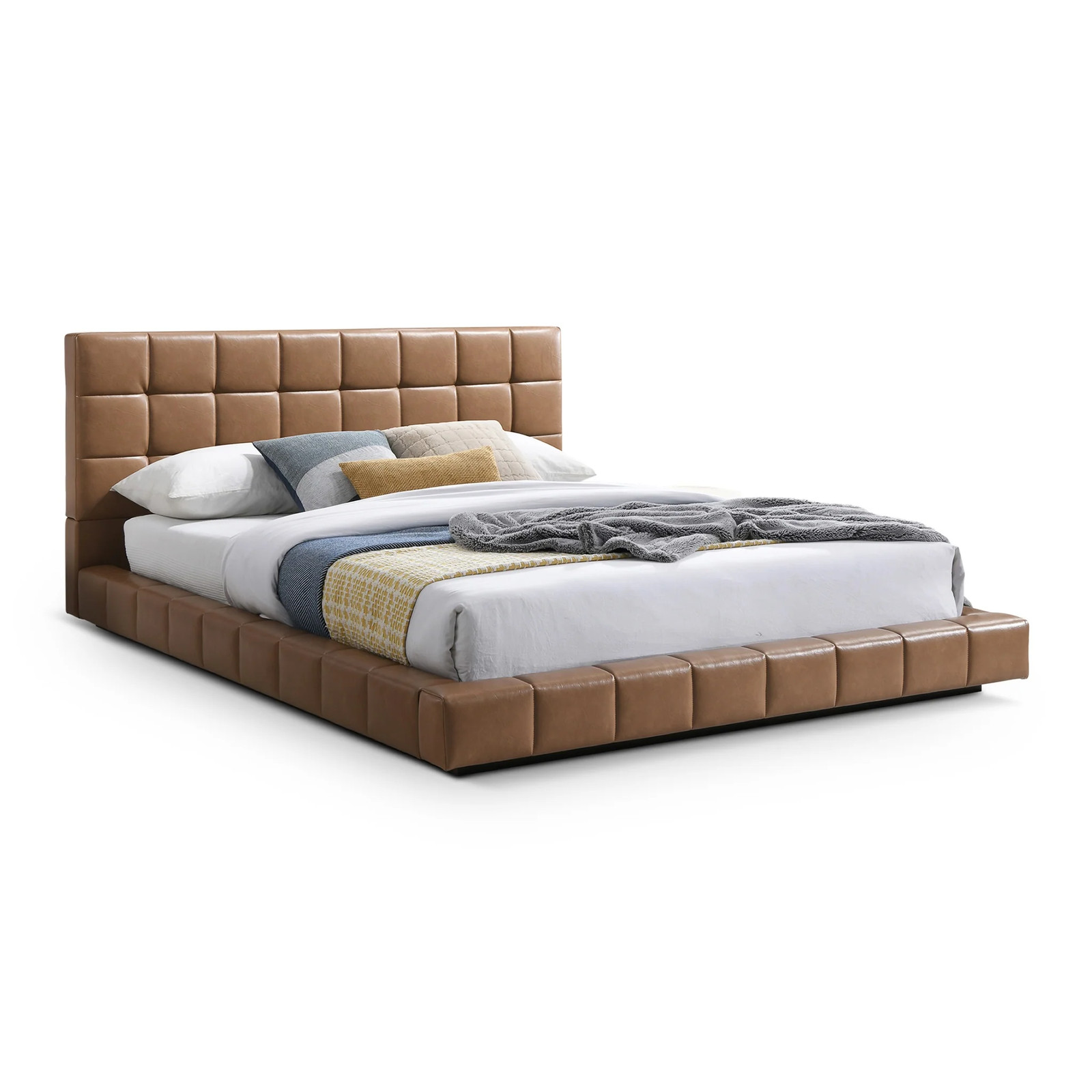 Hudson Tan Vegan Leather Upholstered Queen Platform Bed