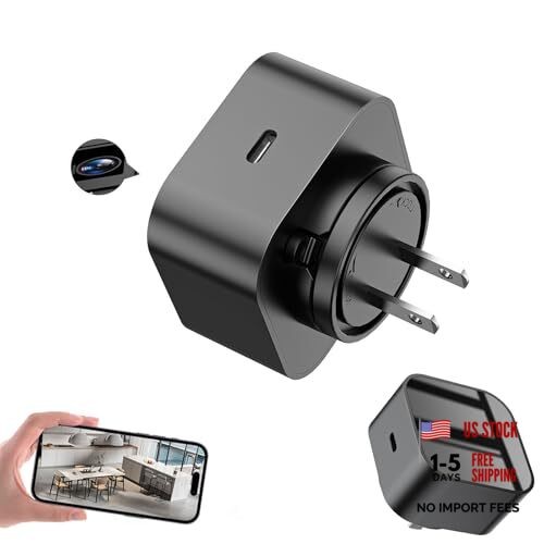 USB-C Charger 170° Wide Angle 1080P HD Charger Camera with Motion Detection,