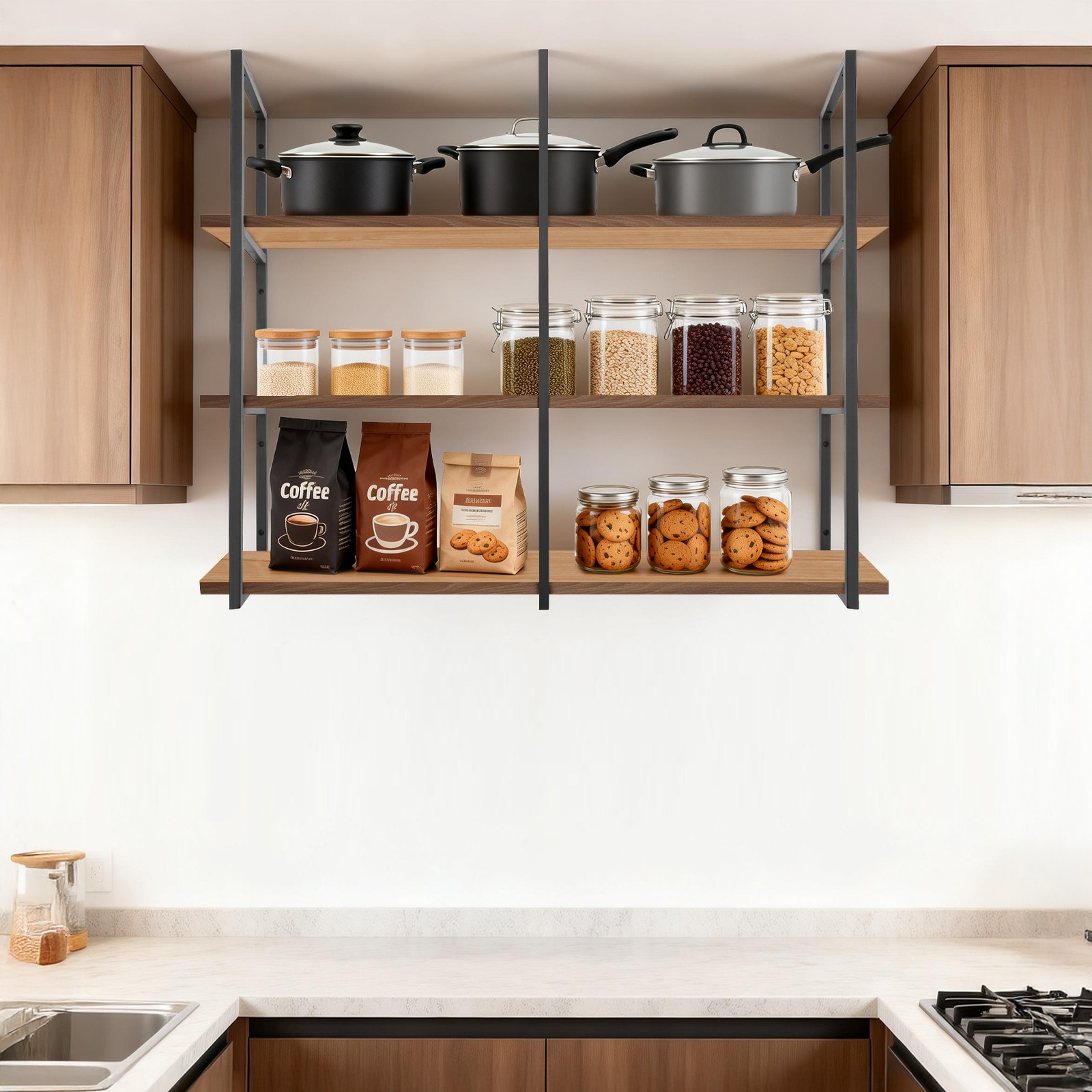 3-Tier Rectangular Shelf Bracket Wall/Floor/Ceiling Mount Storage Shelving Brack