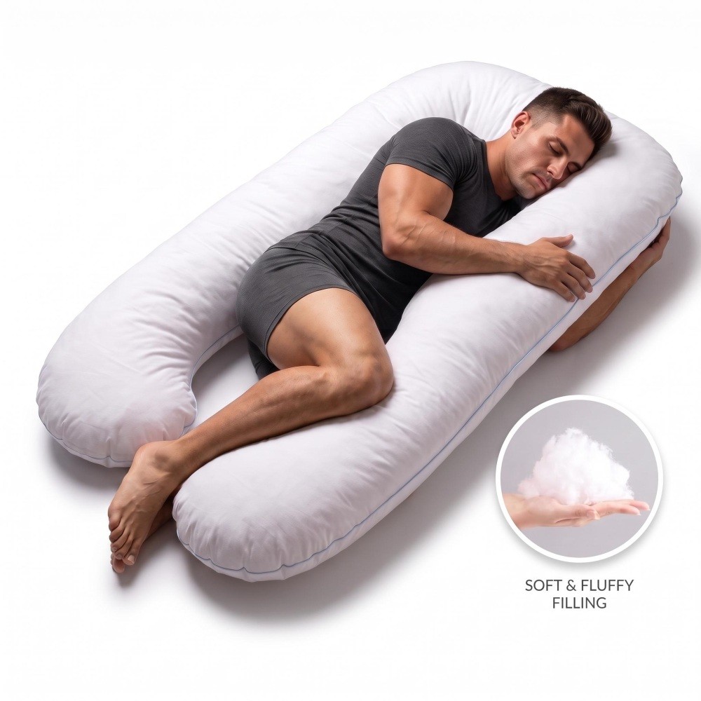 U-Shape Pregnancy Body Pillow, 100% Premium Cotton Cover Full Maternity Pillow