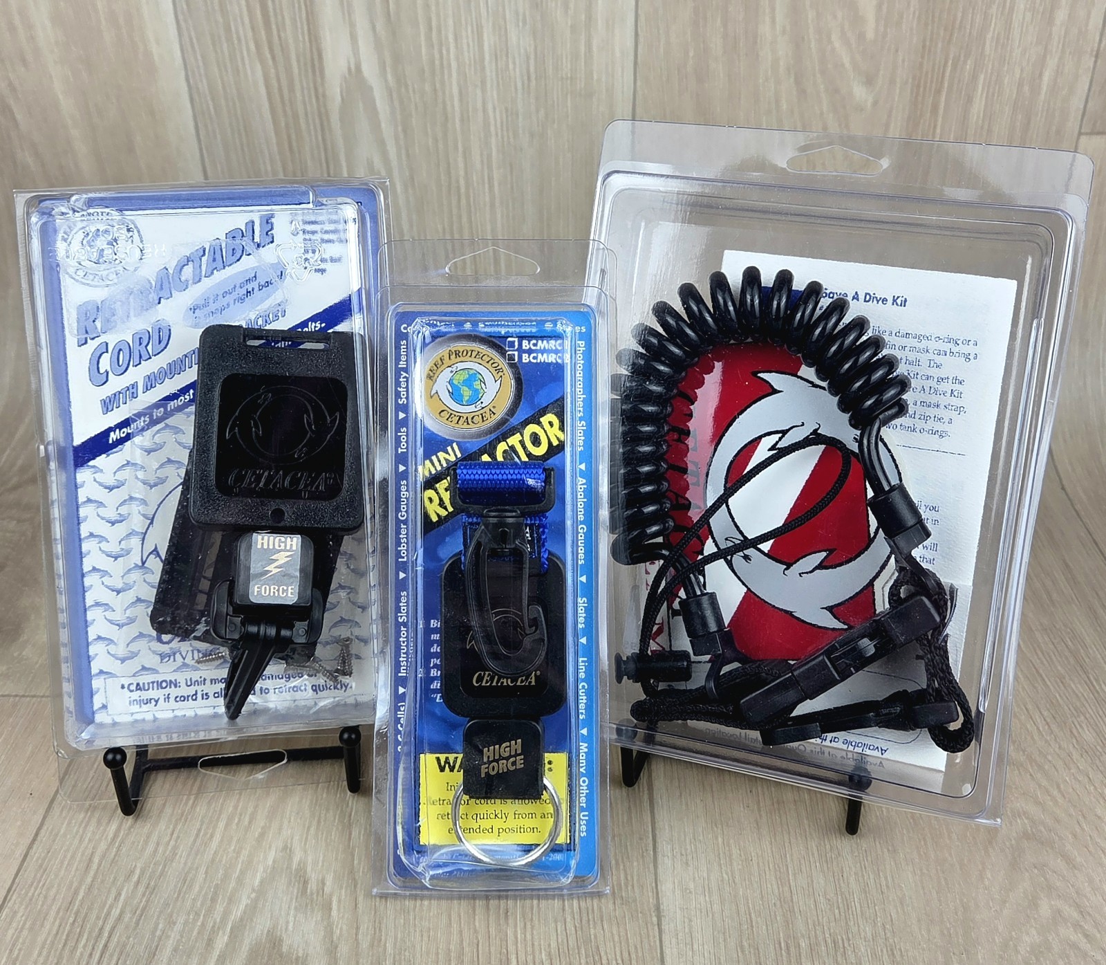 NEW Vtg Lot of CETACEA 2 Retractors & 1 Lanyard USA Scuba Snorkel Diving