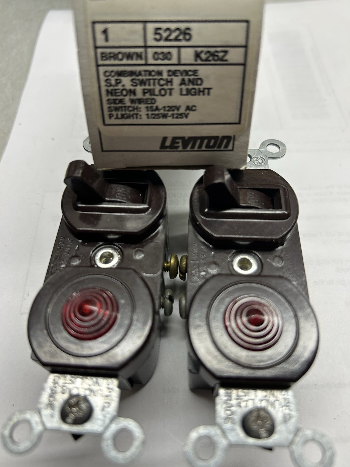 (2) LEVITON #5226 Sp switch & pilot light Brown