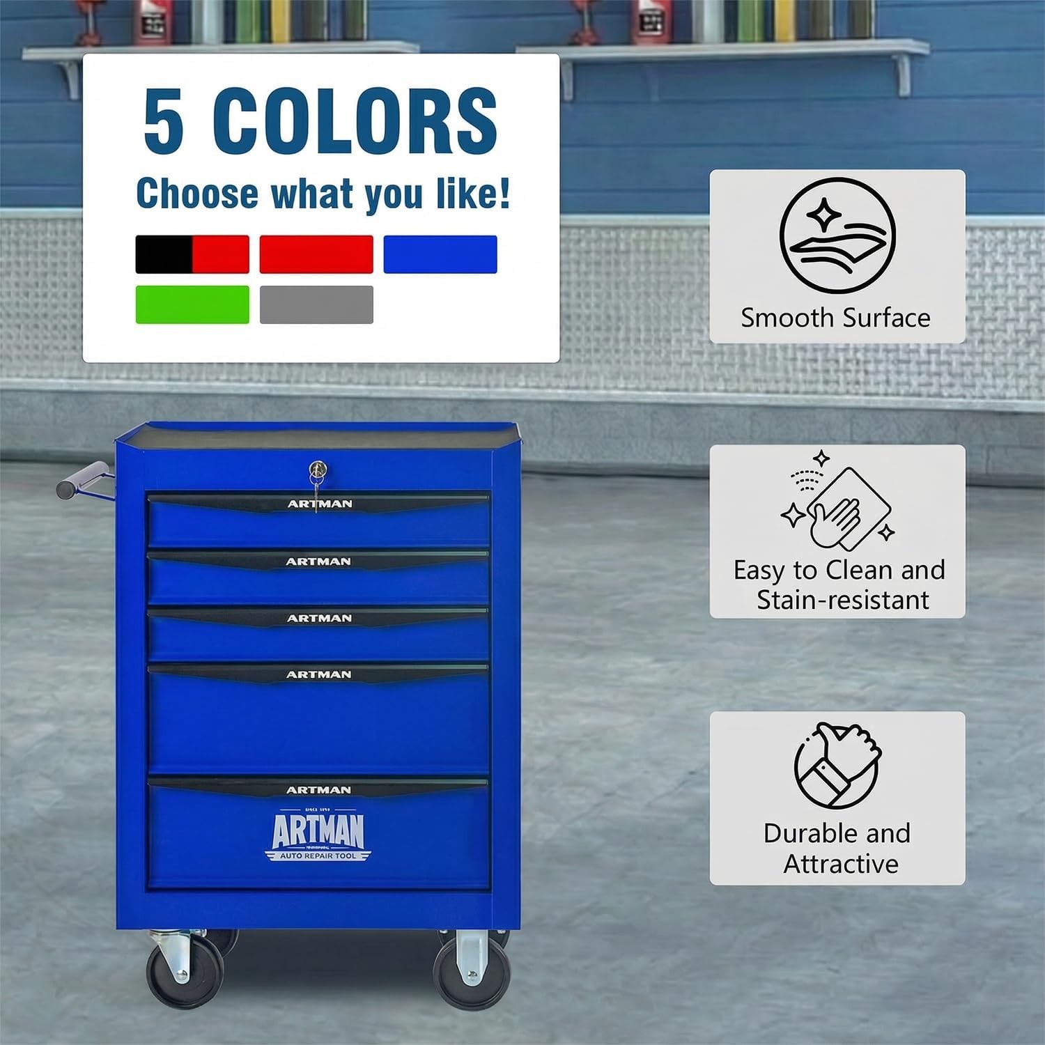 4/5/6/7-Drawer Rolling Tool Chest Storage Cabinet with Lockable Wheels(Blue)
