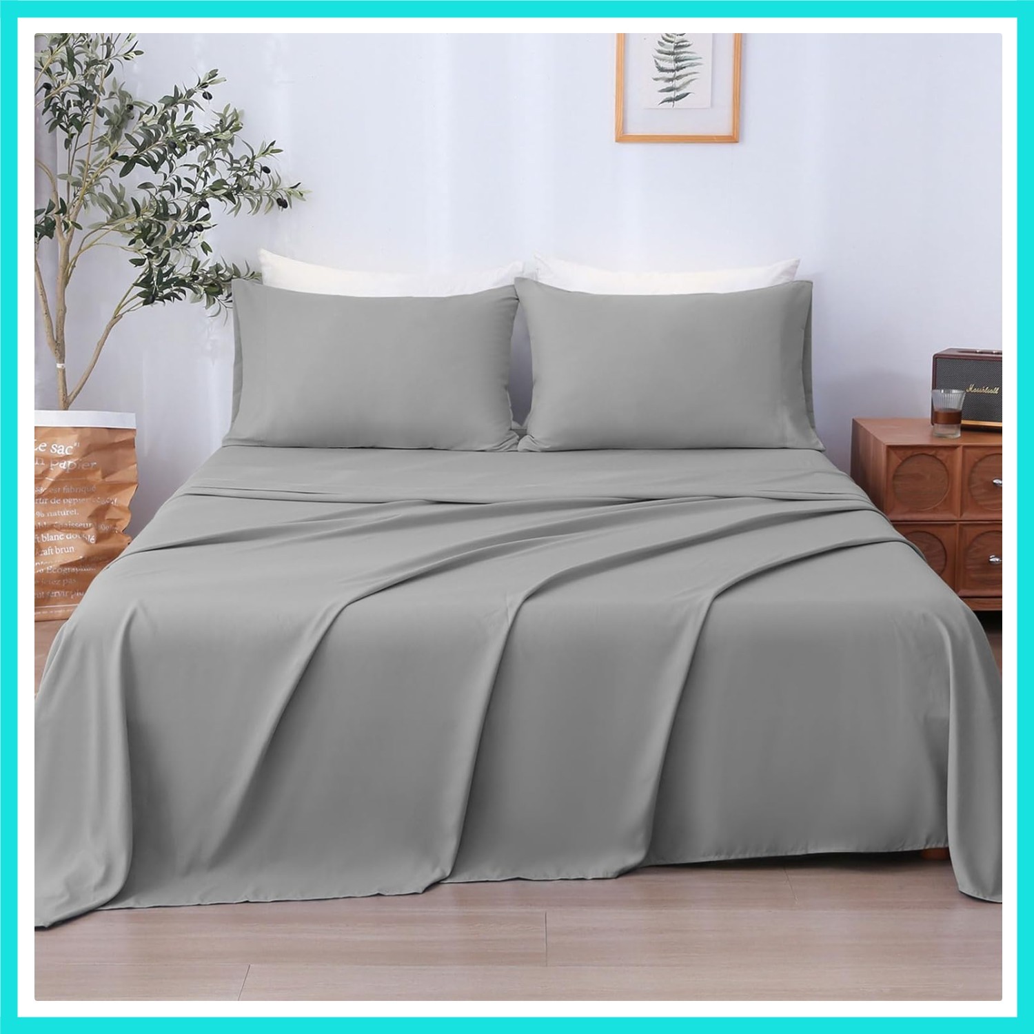 Queen Sheet Set 4 Pieces,Gray Ultra Soft & Breathable Microbifer Sheets, 1600...