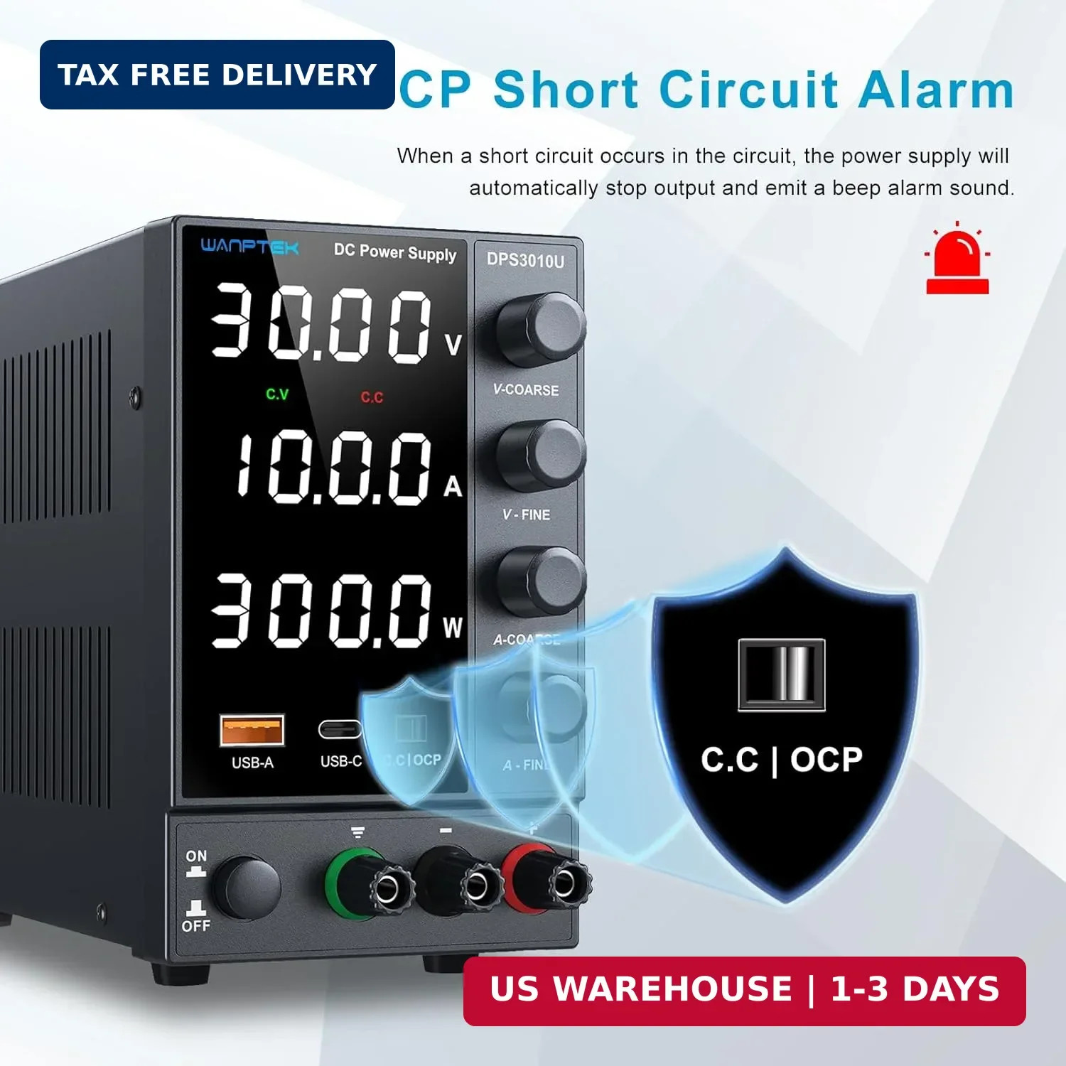 DC Power Supply Variable 0-30V 0-10A, Adjustable Switching Regulated Bench Power