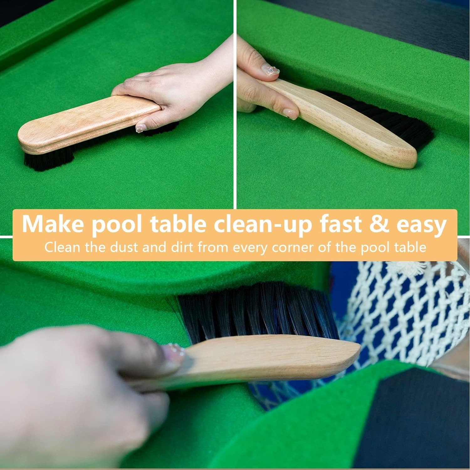 Pool Table Cleaner Set with Wooden Brushes & Cloth