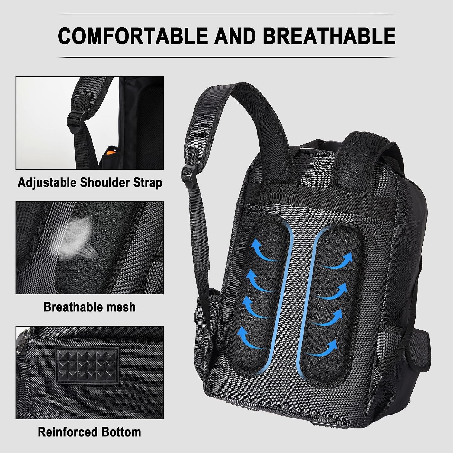 Tool Backpack Large Empty Tool Bag Waterproof Hard Bottom Laptop Storage