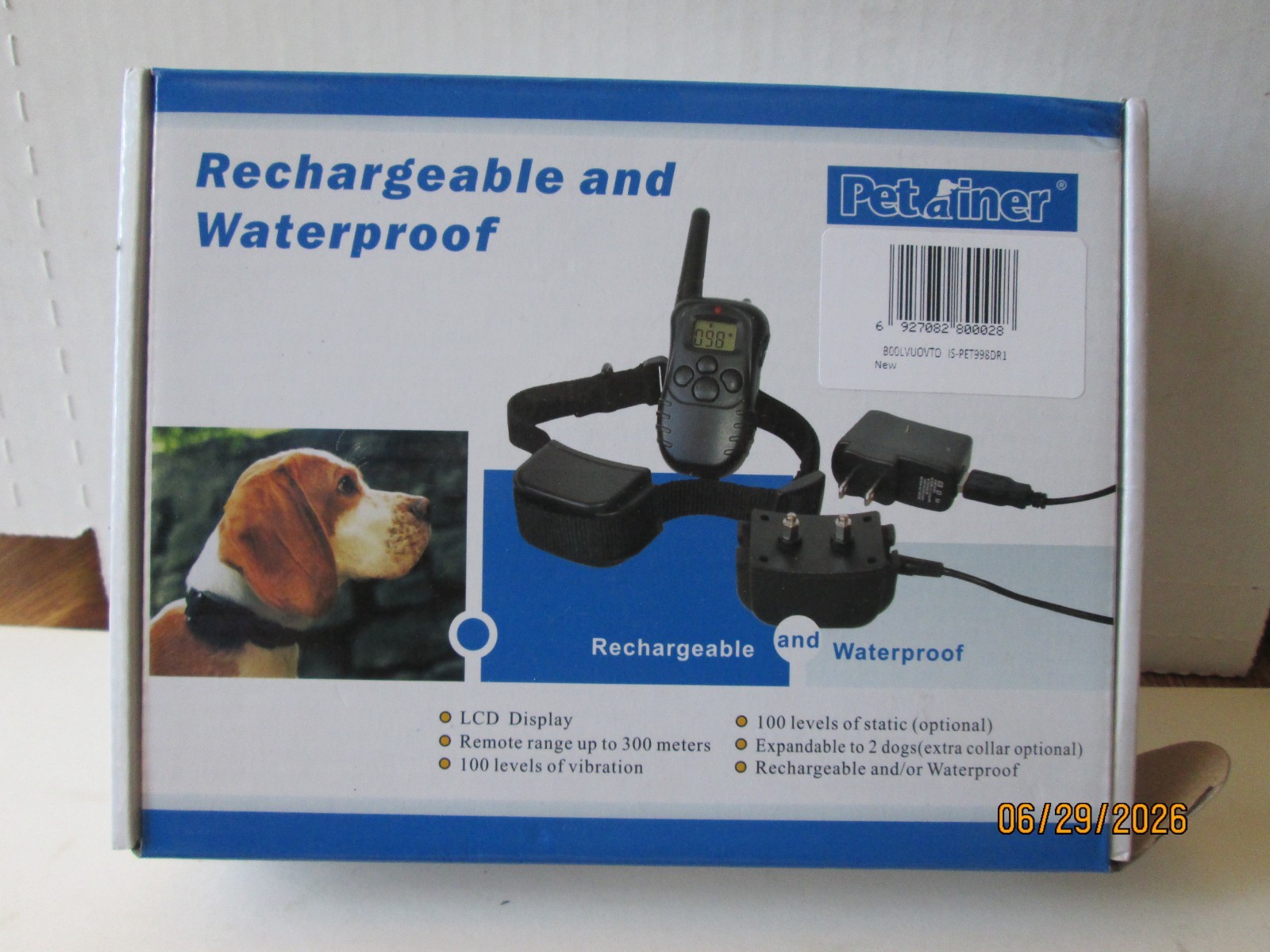 PET DOG TRAINING COLLAR, PET998DR1. WATERPROOF AND RECHARGEABLE. INST.