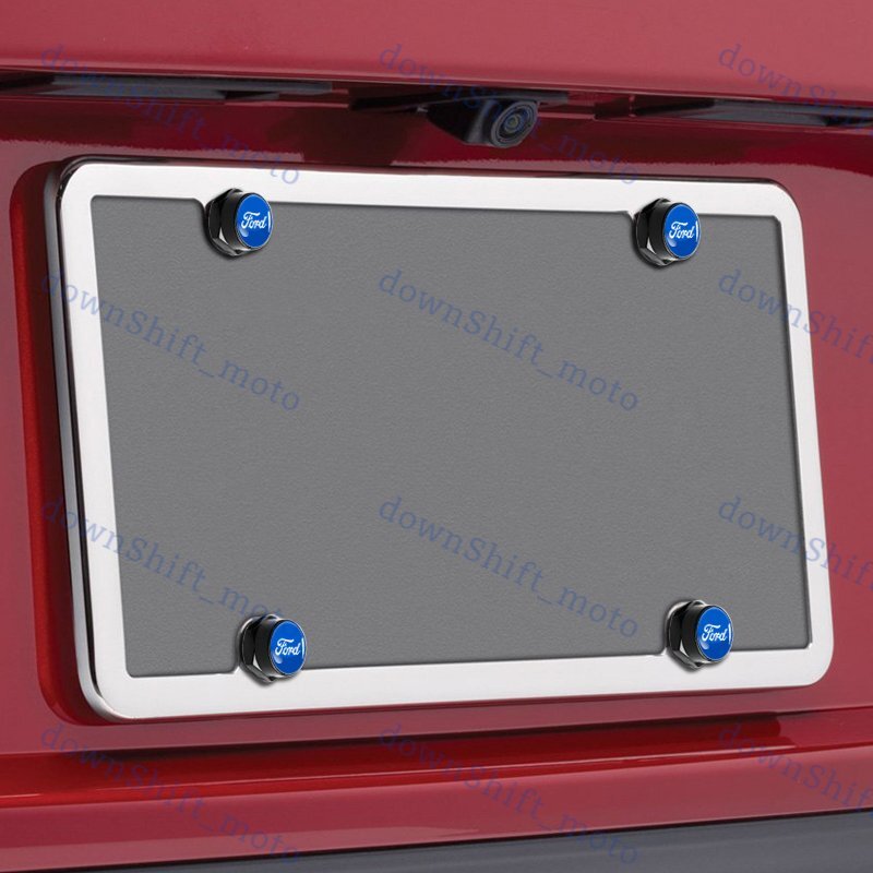 For FORD Black/Blue Car License Plate Frame Security Screw Bolt Caps Covers 4pcs