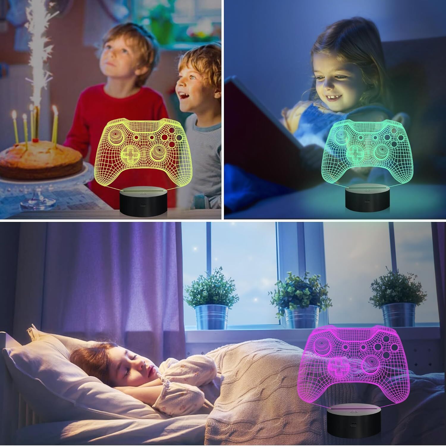 Gamepad Night Light, 3D Game Room Light with Remote + 16 Color Changing