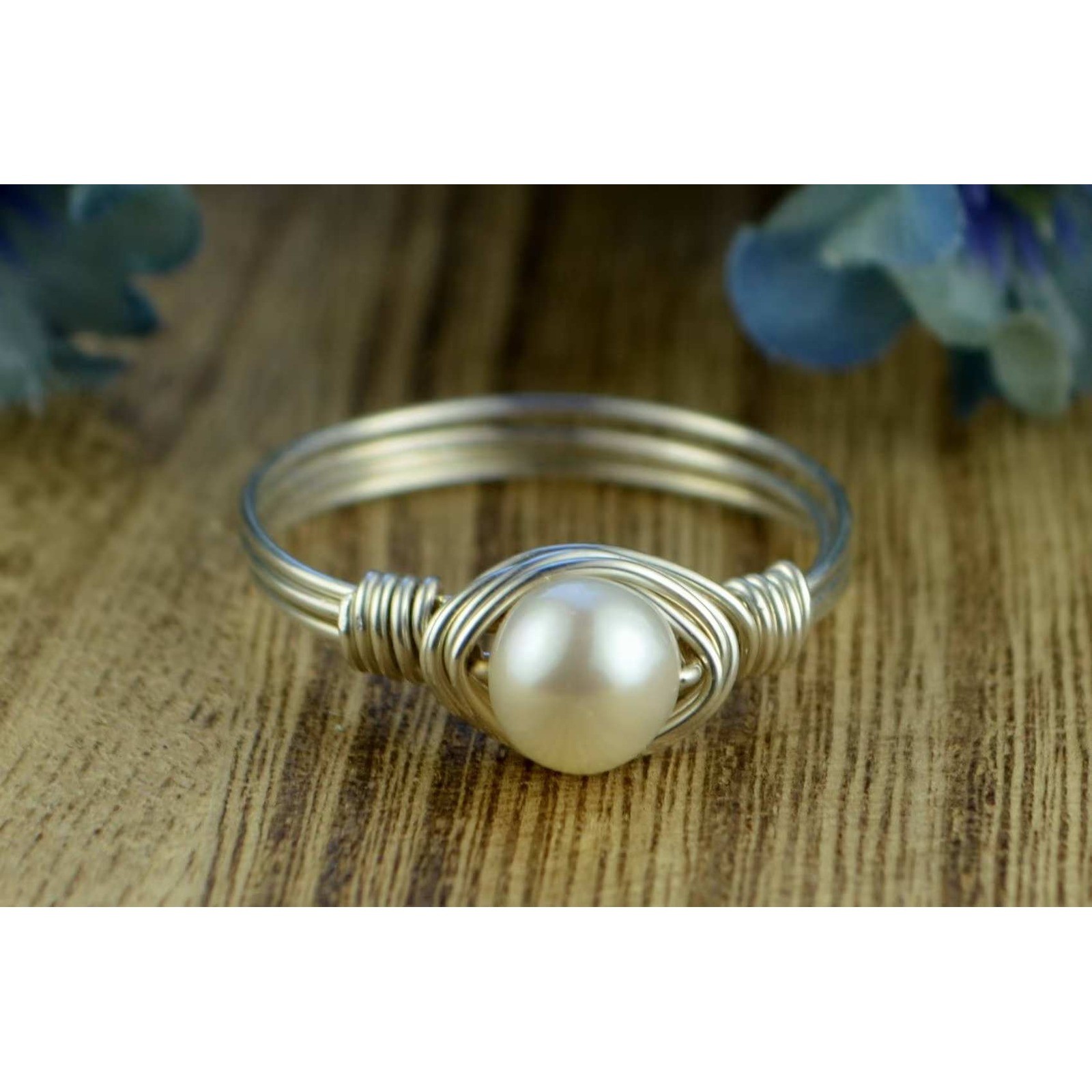 Freshwater Pearl Wrapped Ring - Sterling Silver Wire- Custom Size