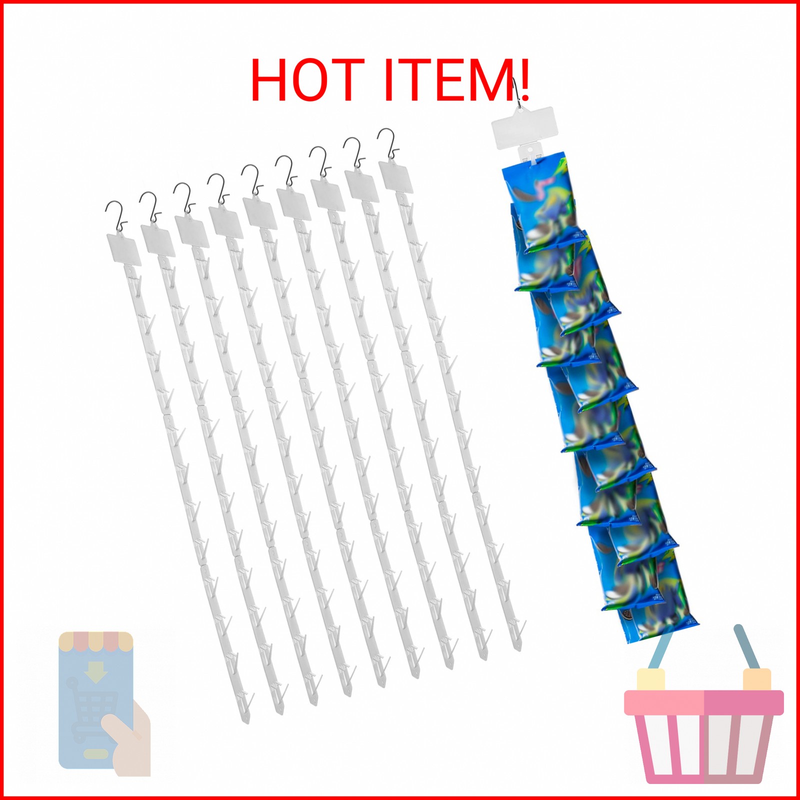 iziusy 10 Pieces Station Hanging Merchandise Strips with Hooks, Display Merchand