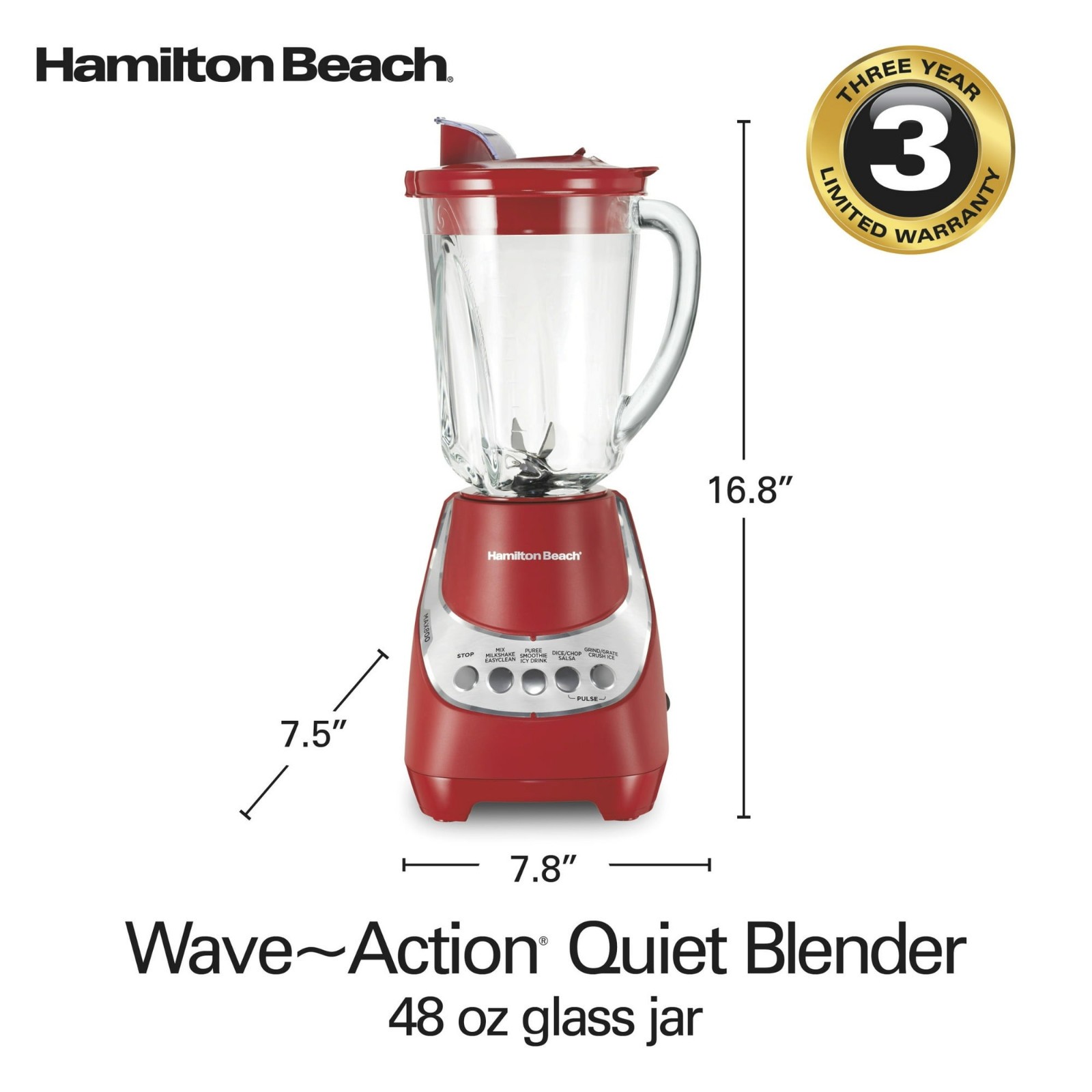 Hamilton Beach 48oz Wave Action Blender Red Kitchen FREESHIP